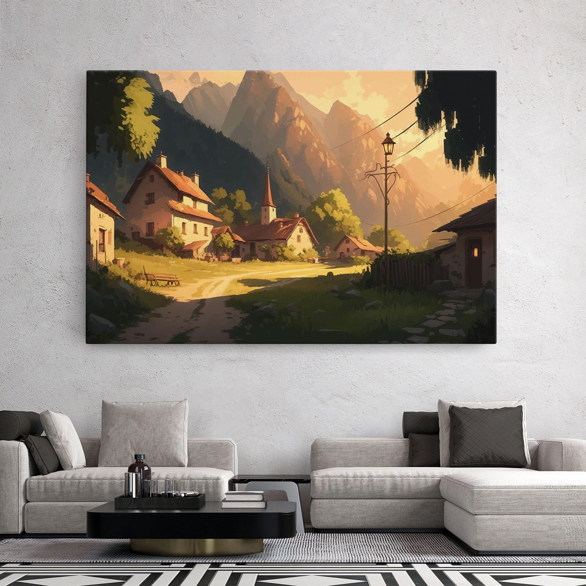 Tablou Canvas Grassy Village View mockup 2