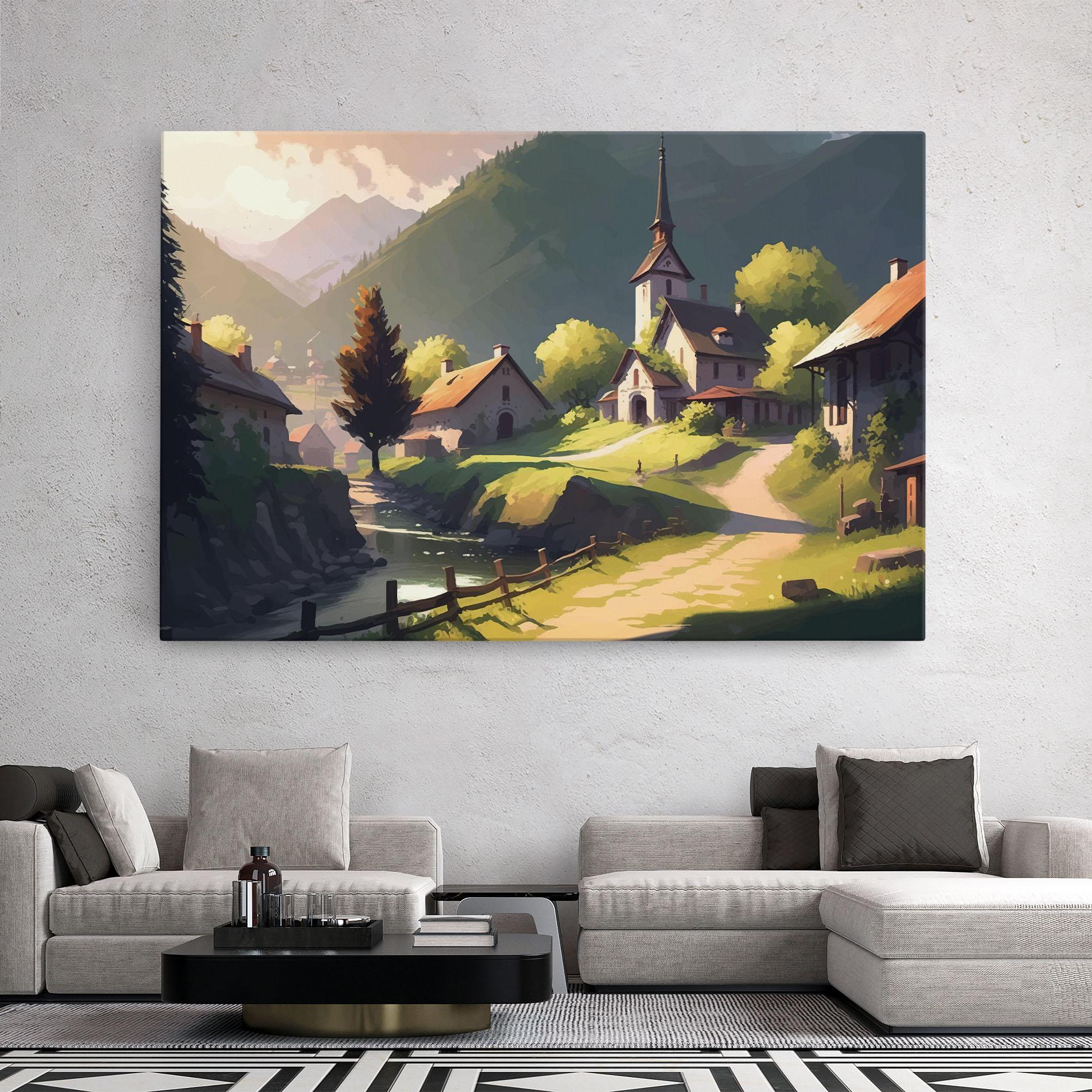Tablou Canvas Village Church Art mockup 2