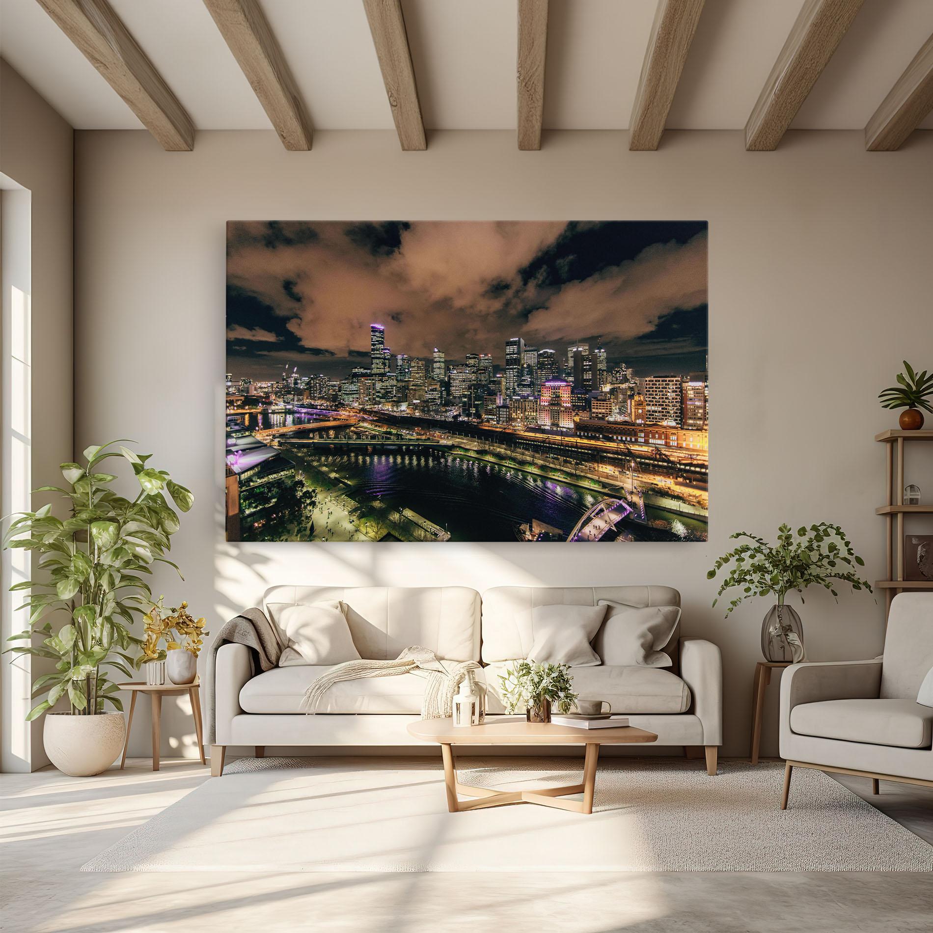 Tablou Canvas Green Purple City mockup 6