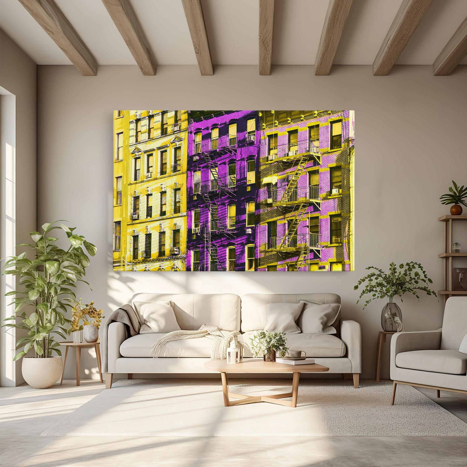 Tablou Canvas Yellow Purple Building mockup 6