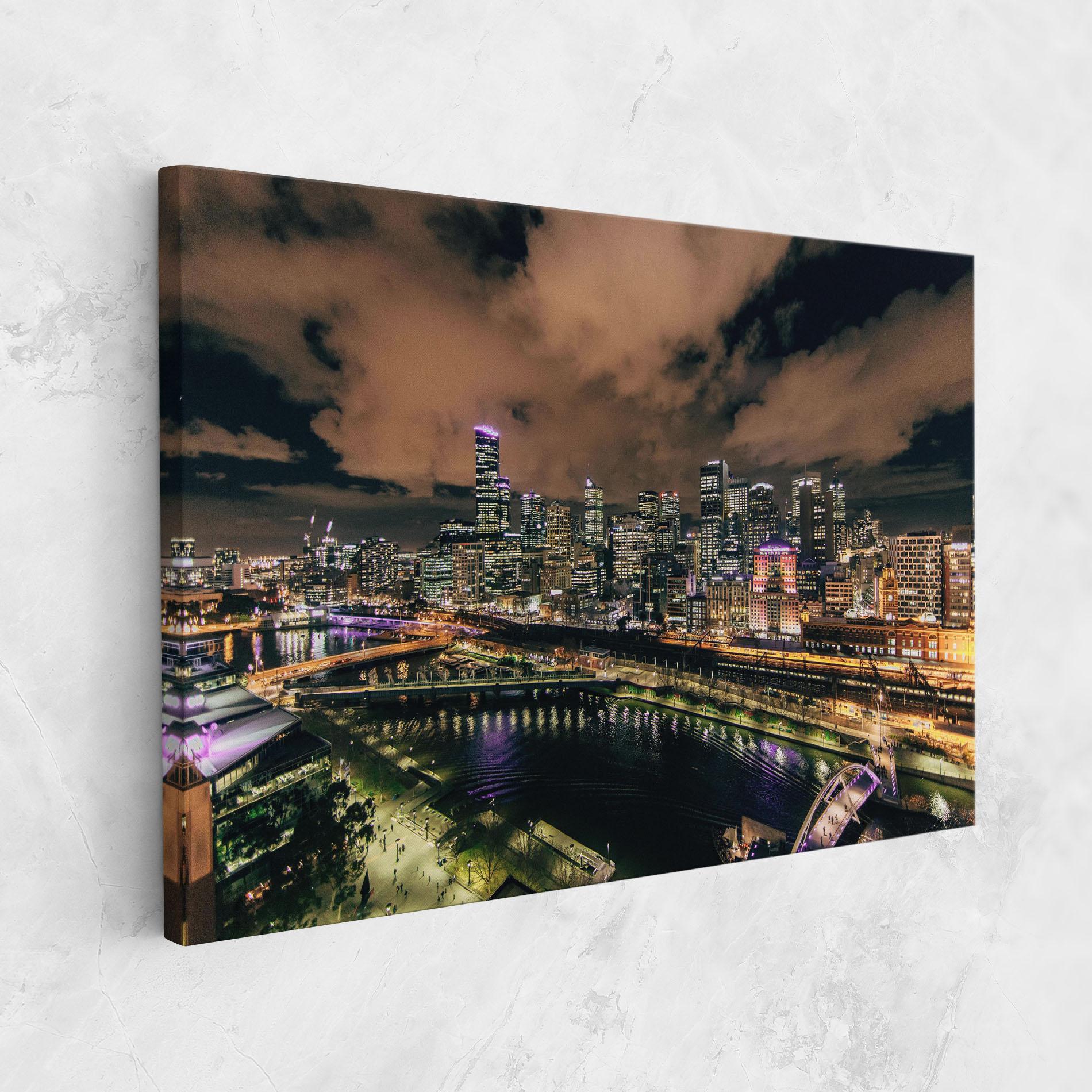 Tablou Canvas Green Purple City mockup 1