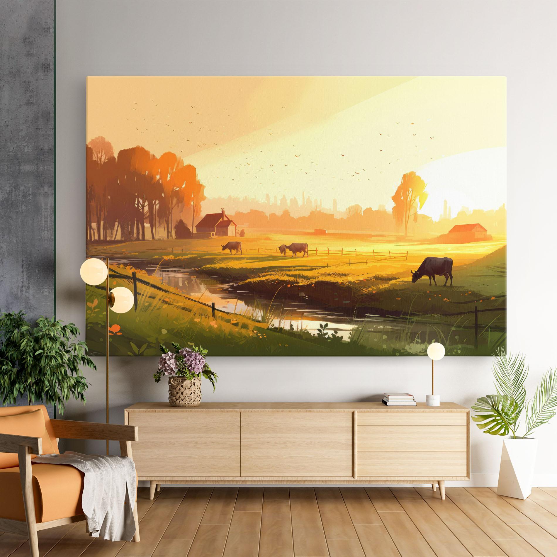Tablou Canvas Sunlight Cows mockup 9