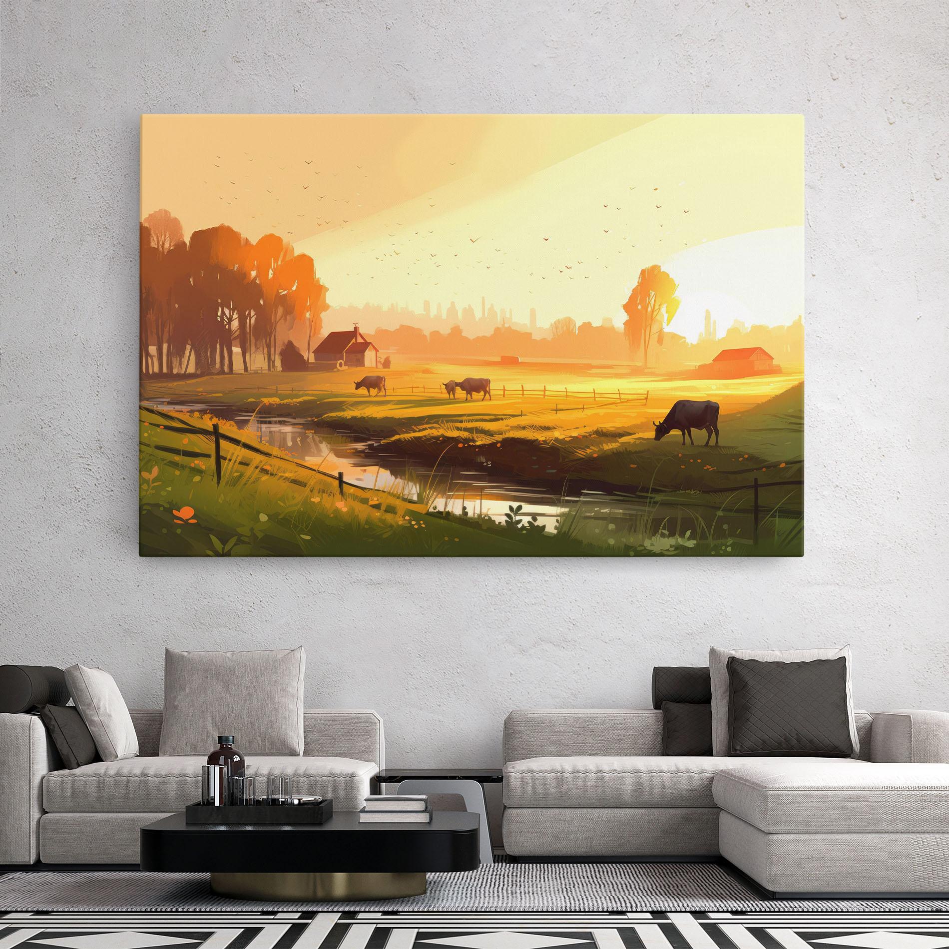 Tablou Canvas Sunlight Cows mockup 2