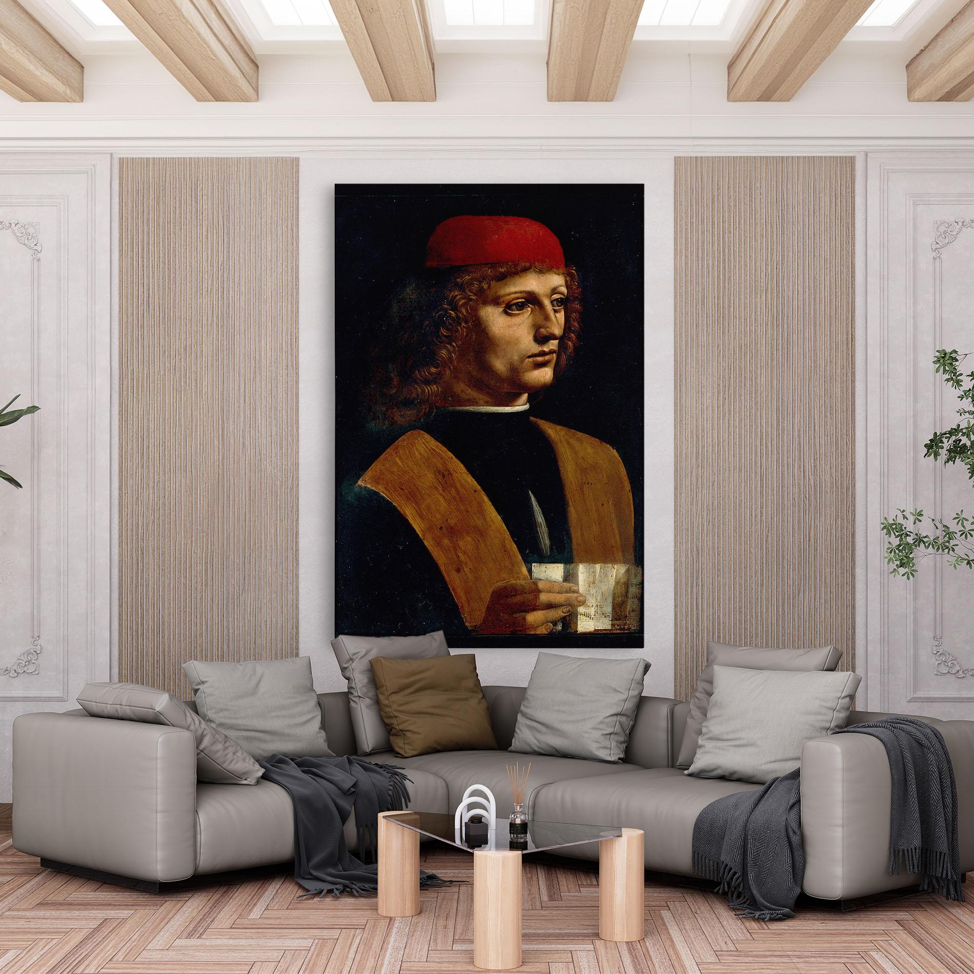 Tablou Canvas Leonardo Da Vinci Portrait Of A Musician Pinacoteca Ambrosiana mockup 6