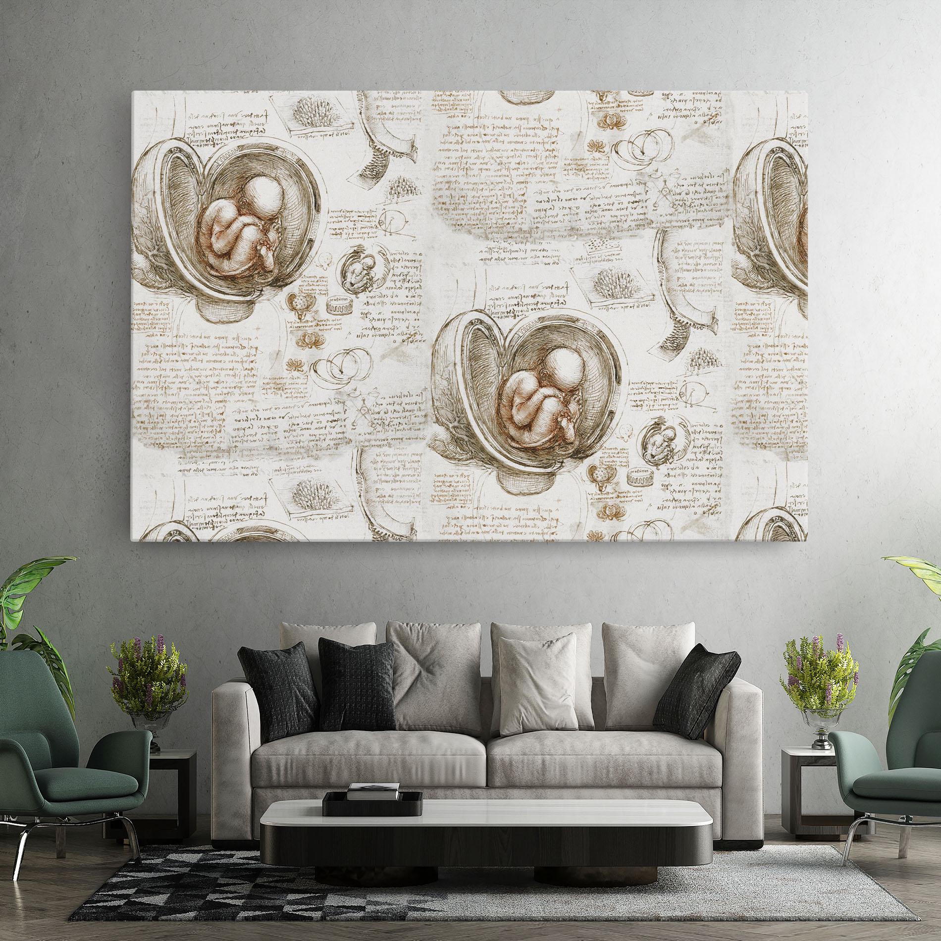 Tablou Canvas Leonardo Studies Of The Foetus mockup 7