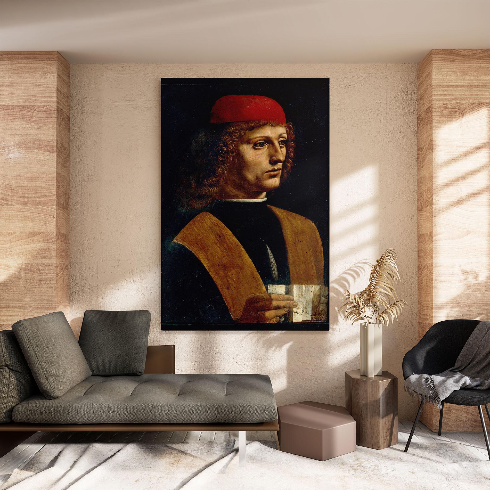 Tablou Canvas Leonardo Da Vinci Portrait Of A Musician Pinacoteca Ambrosiana mockup 8