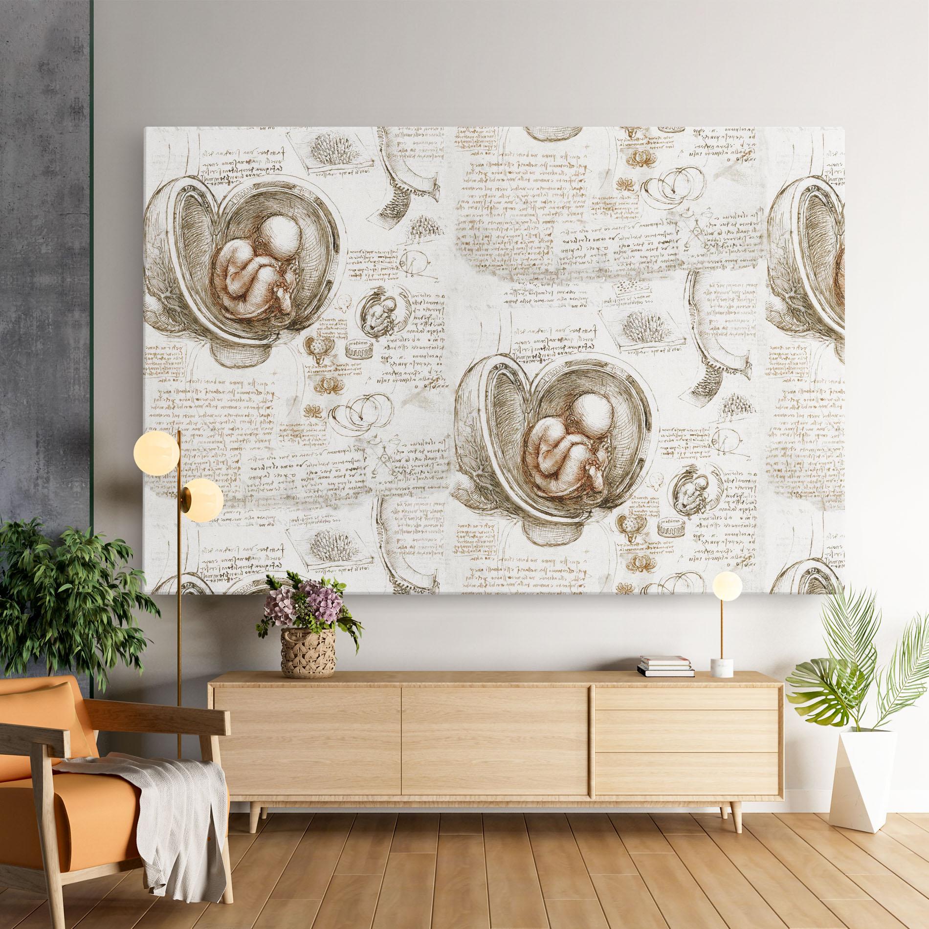Tablou Canvas Leonardo Studies Of The Foetus mockup 9
