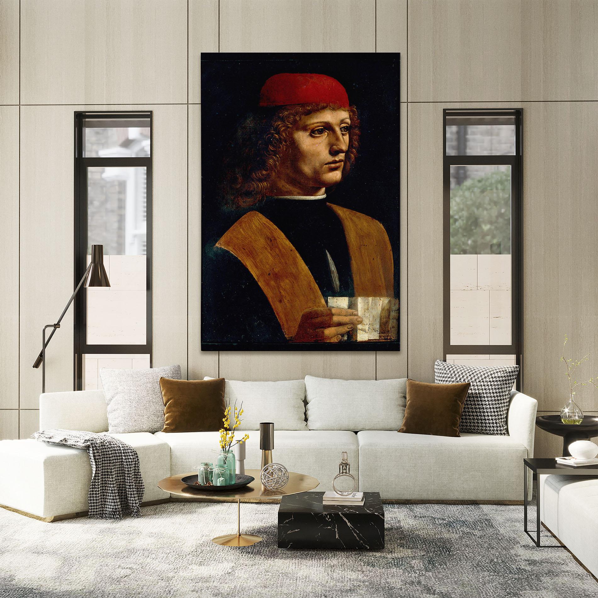 Tablou Canvas Leonardo Da Vinci Portrait Of A Musician Pinacoteca Ambrosiana mockup 2