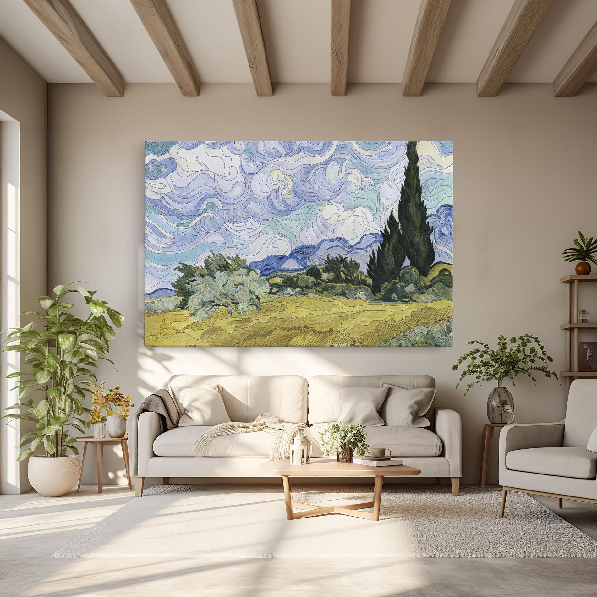 Tablou Canvas Wheat Field Cypresses mockup 6