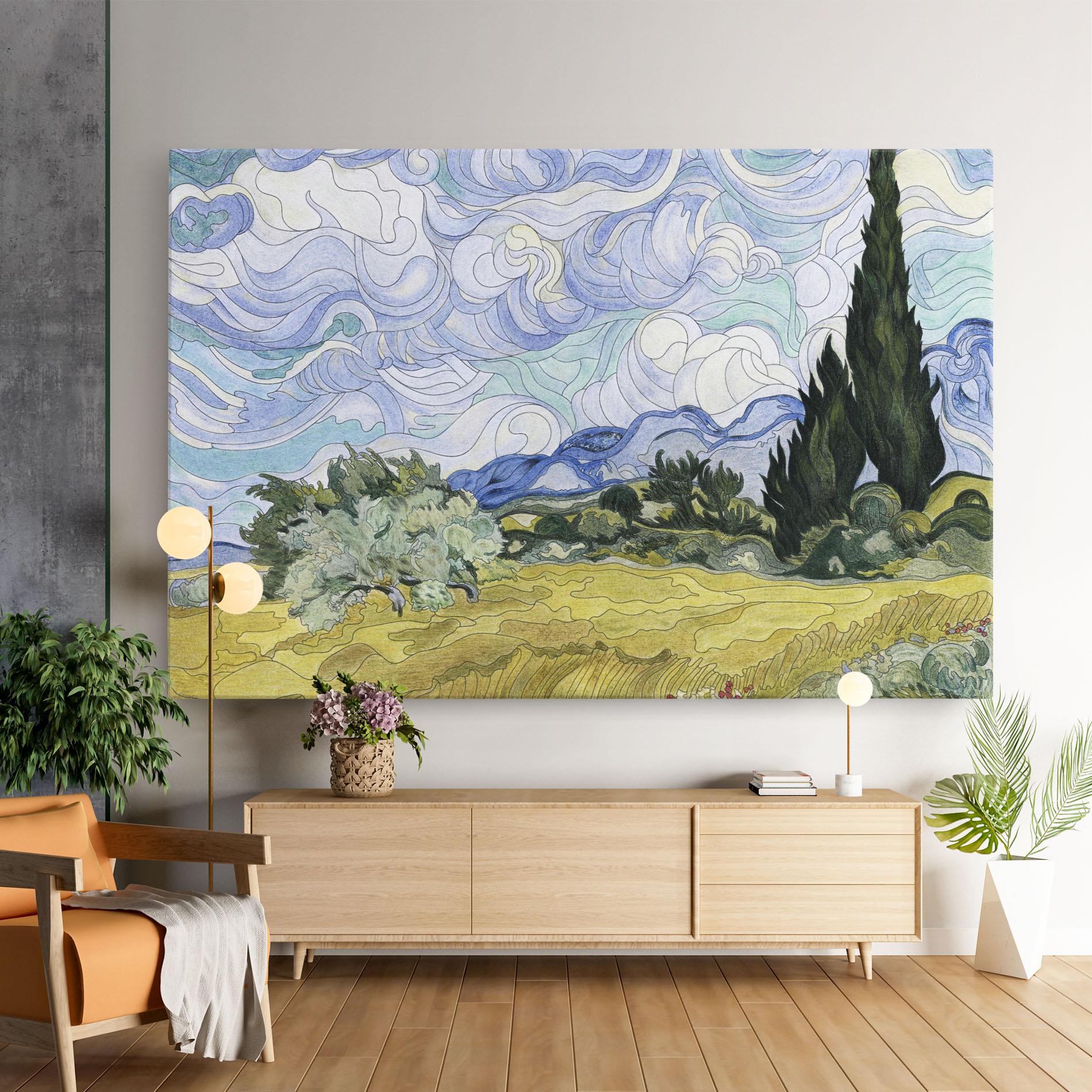 Tablou Canvas Wheat Field Cypresses mockup 9