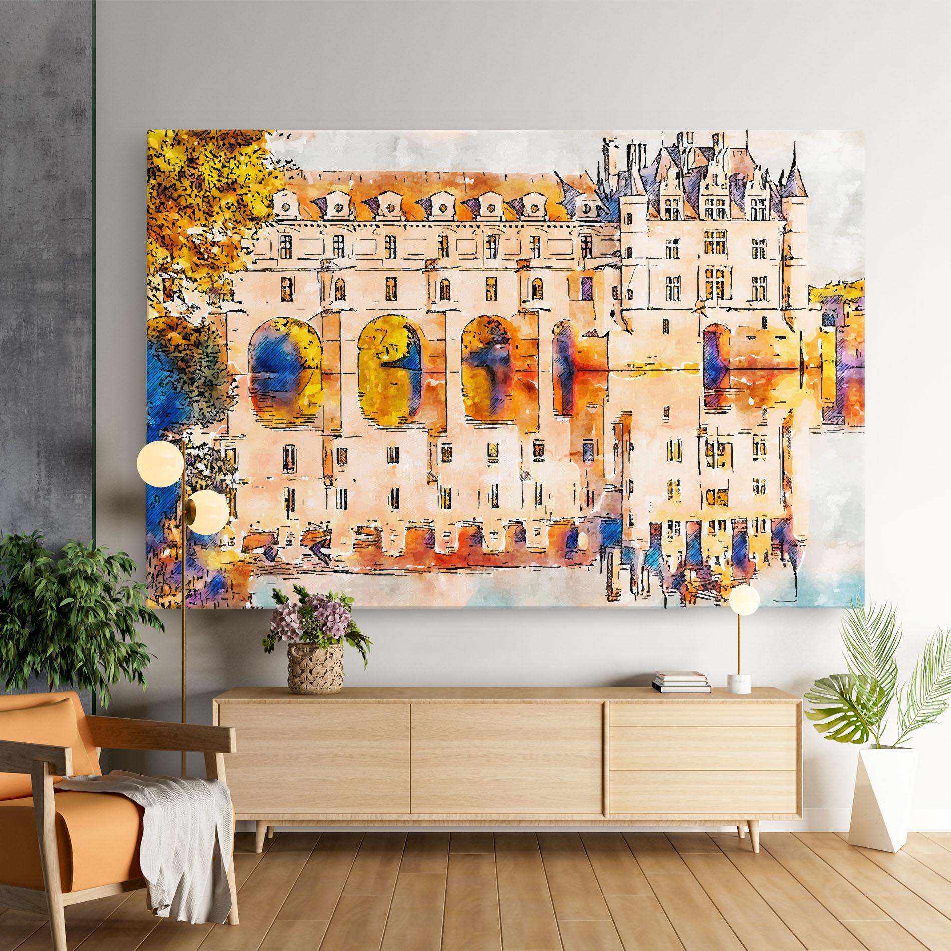 Tablou Canvas Blue Orange Castle mockup 9