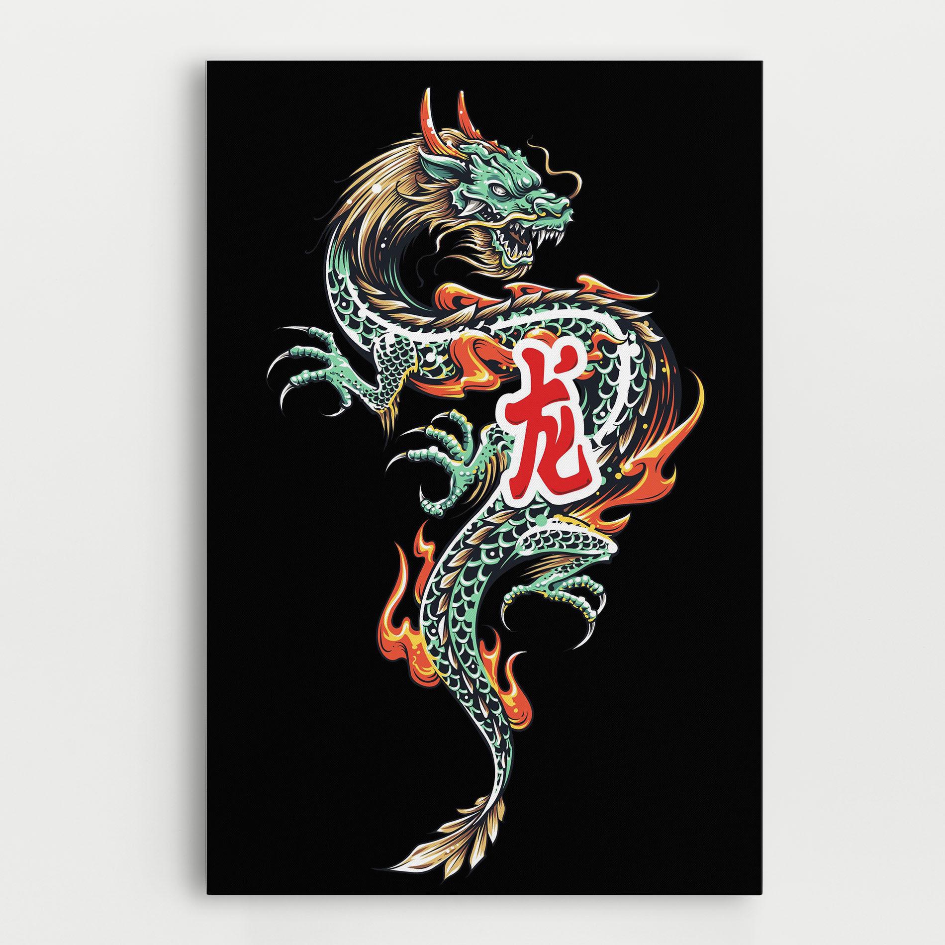Tablou Canvas Green Fire Dragon mockup 0