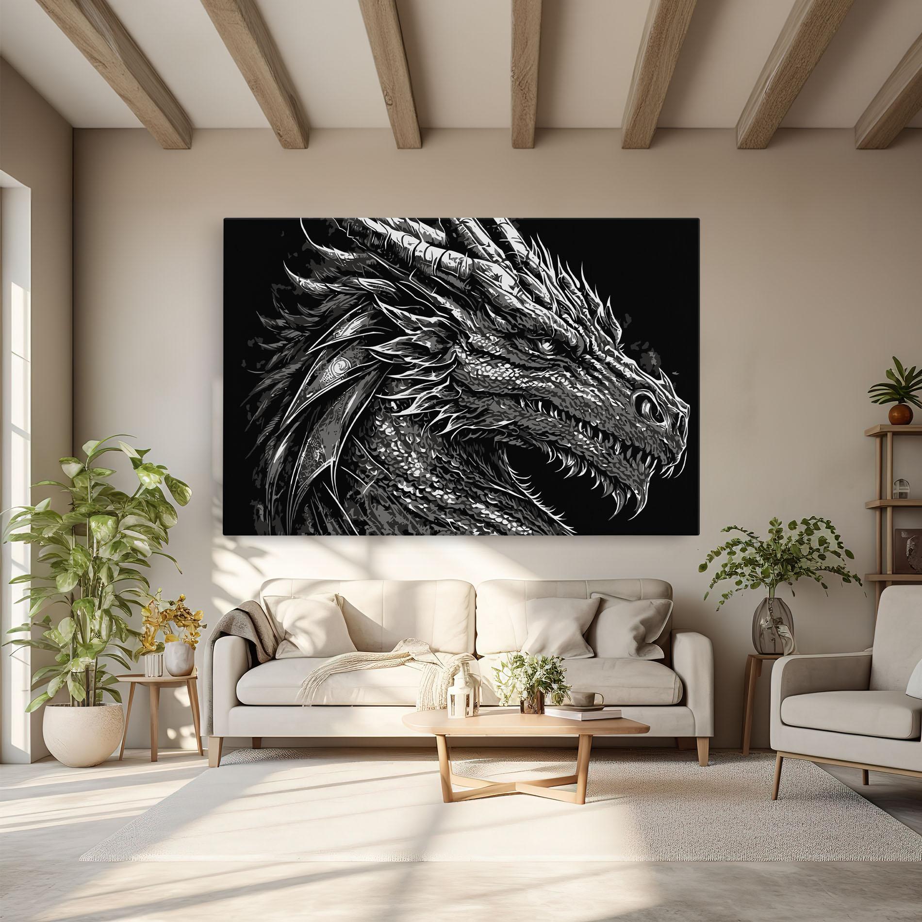 Tablou Canvas Grey White Dragon mockup 6