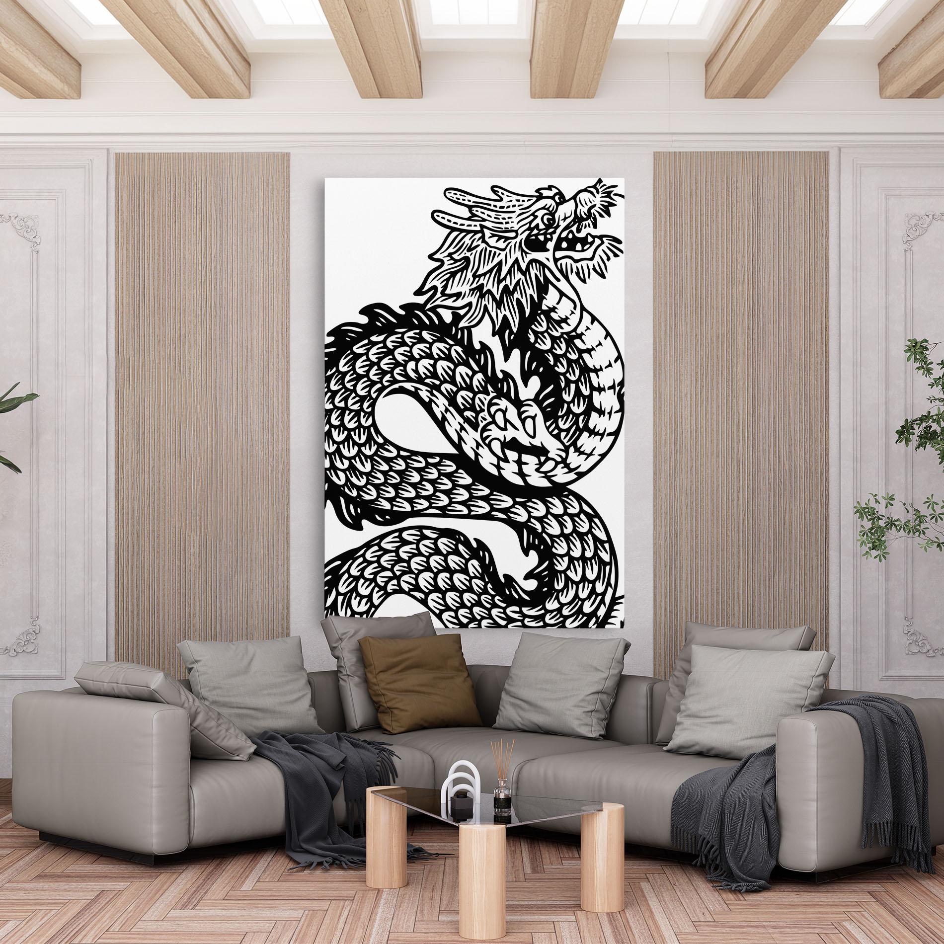 Tablou Canvas Dragon Black Line mockup 6