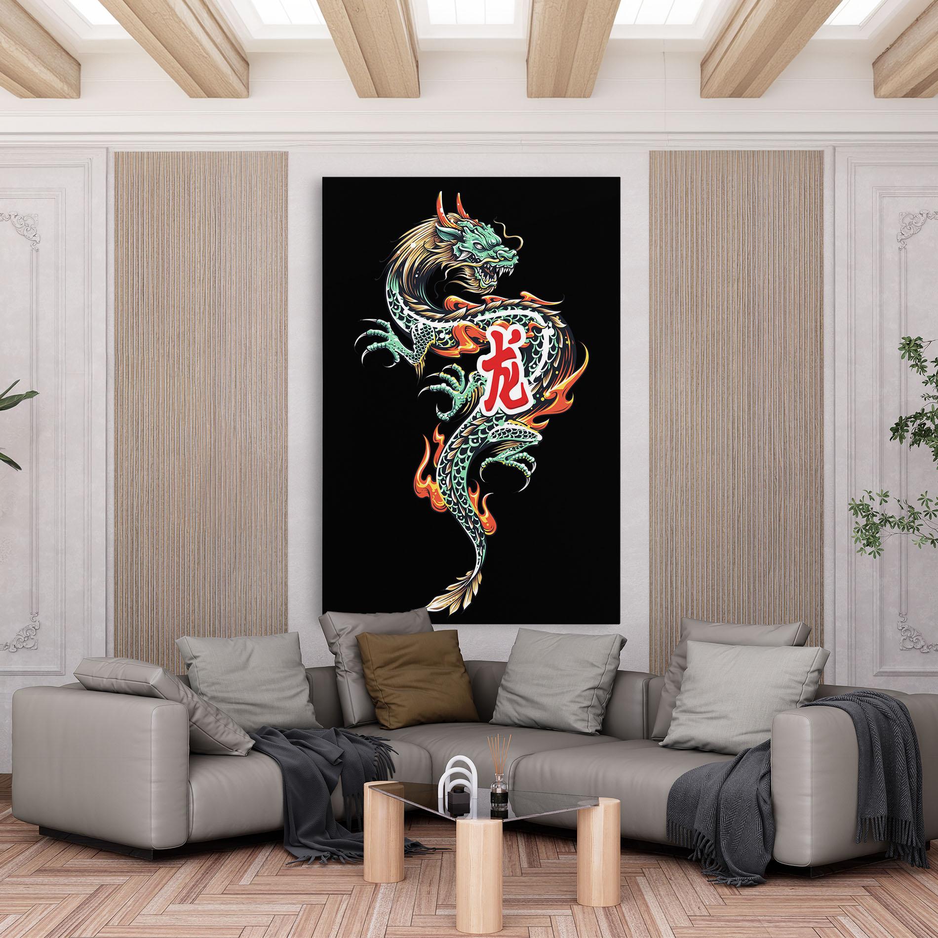 Tablou Canvas Green Fire Dragon mockup 6