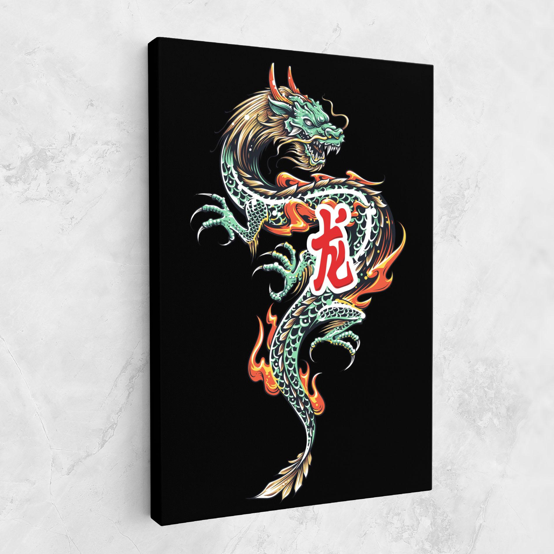 Tablou Canvas Green Fire Dragon mockup 1