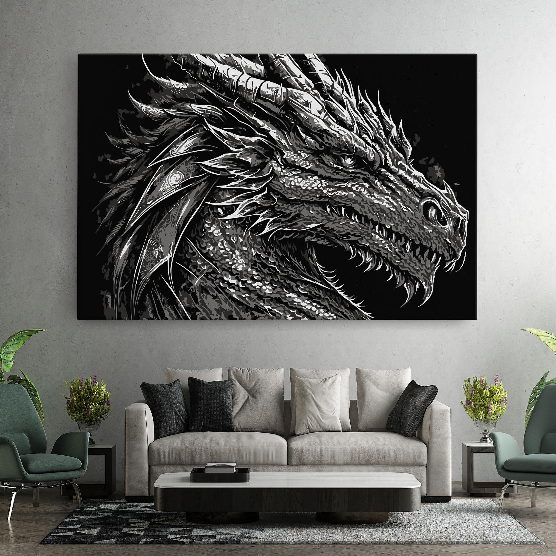Tablou Canvas Grey White Dragon mockup 7