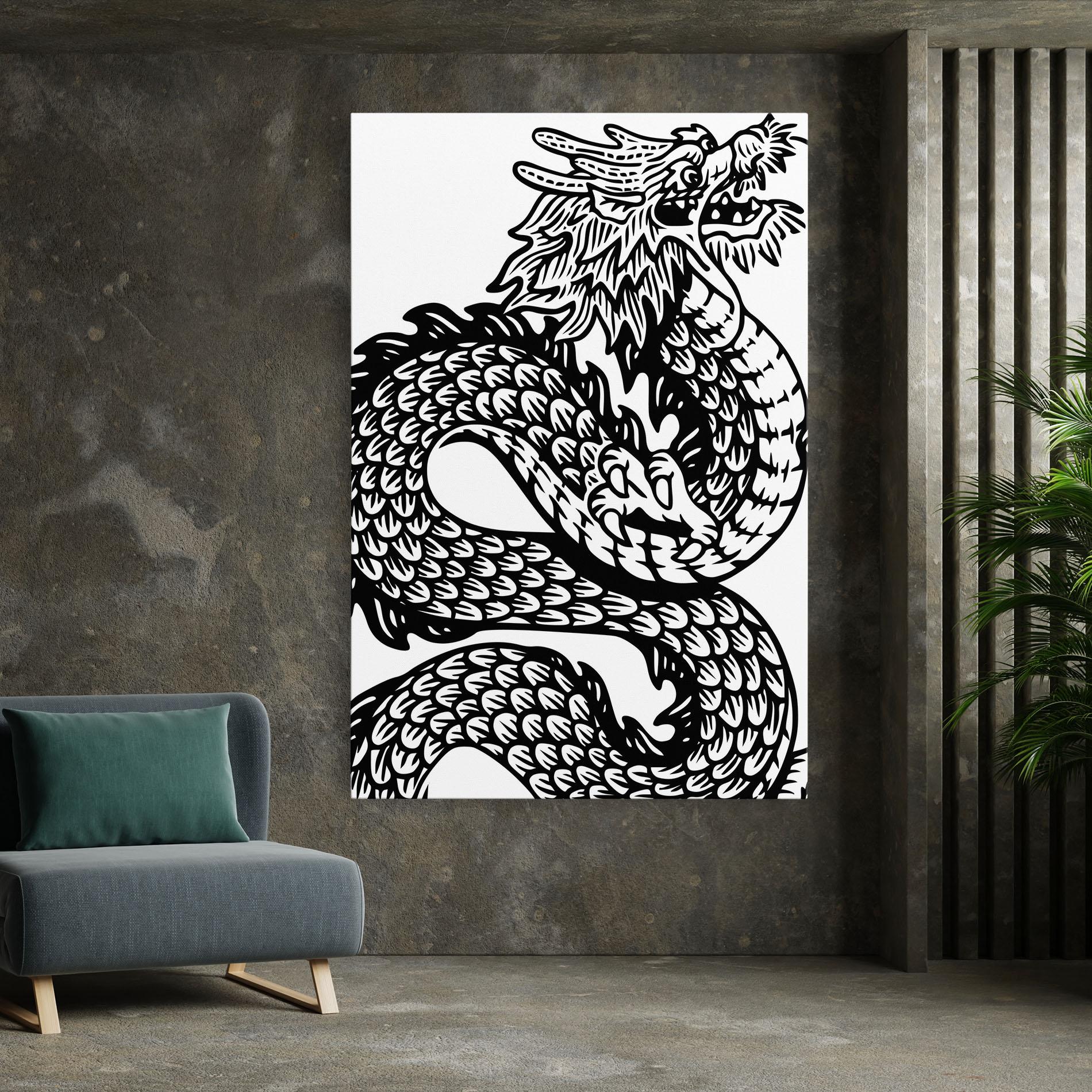 Tablou Canvas Dragon Black Line mockup 7