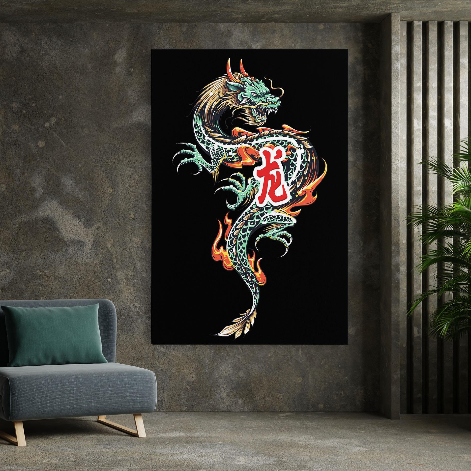 Tablou Canvas Green Fire Dragon mockup 7