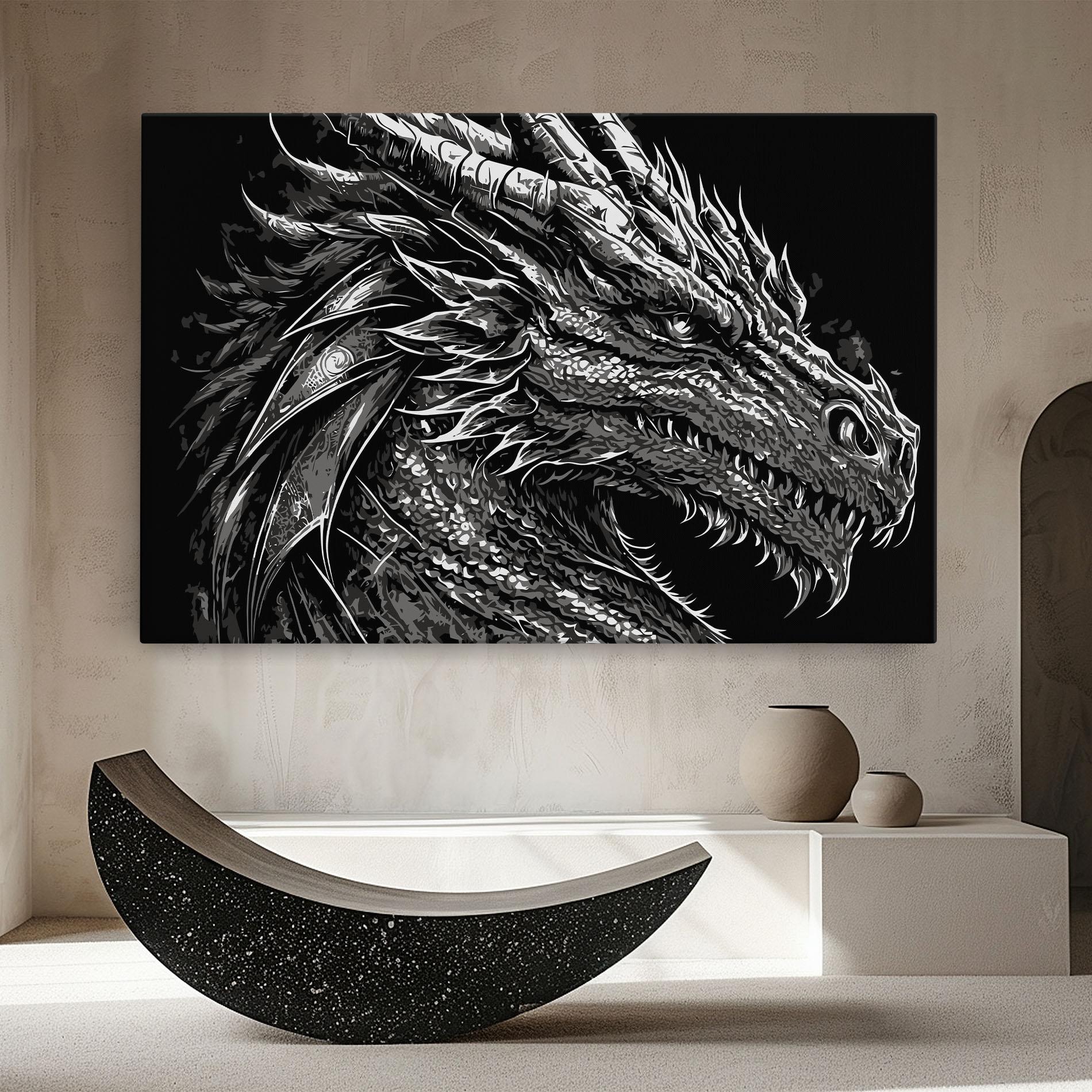 Tablou Canvas Grey White Dragon mockup 8