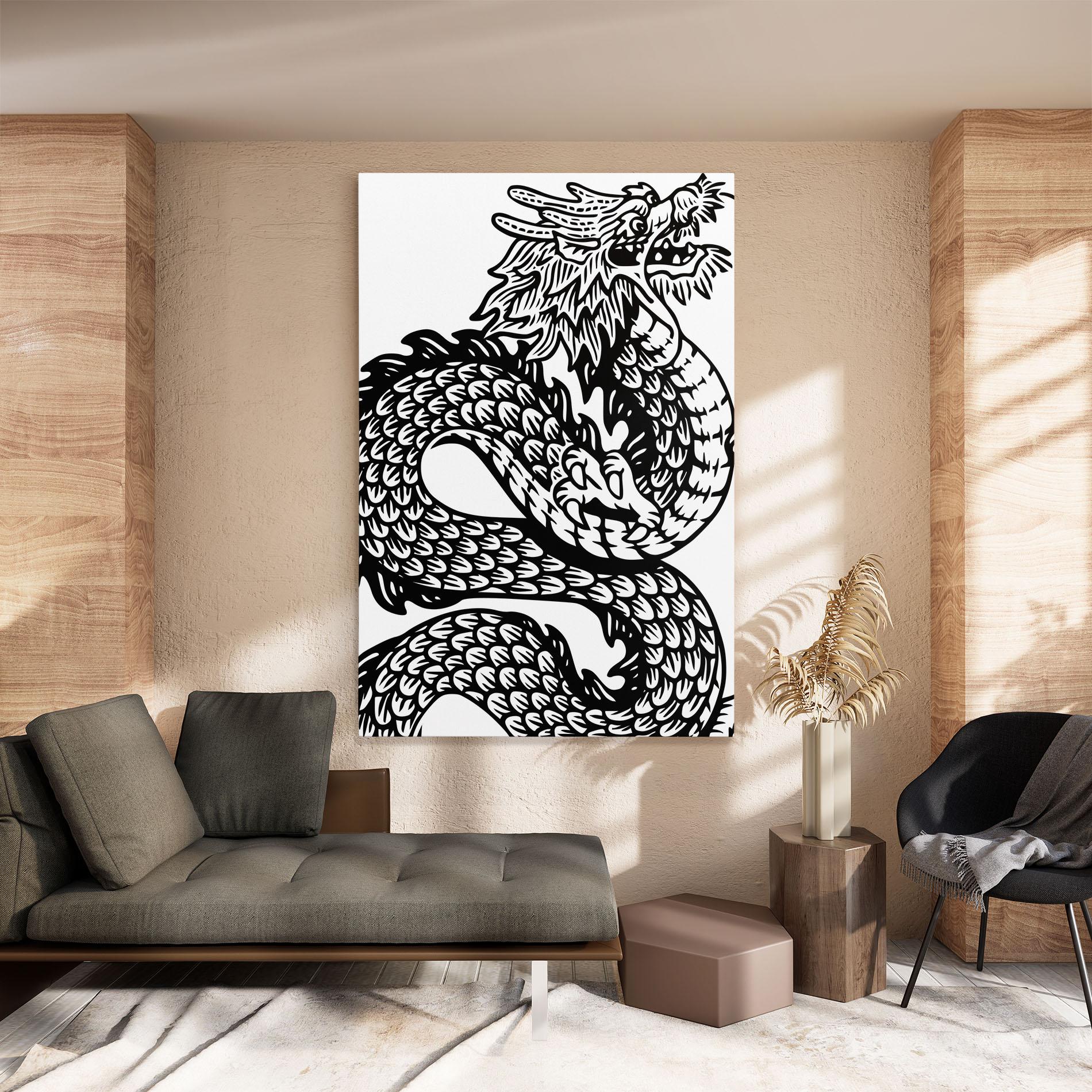 Tablou Canvas Dragon Black Line mockup 8