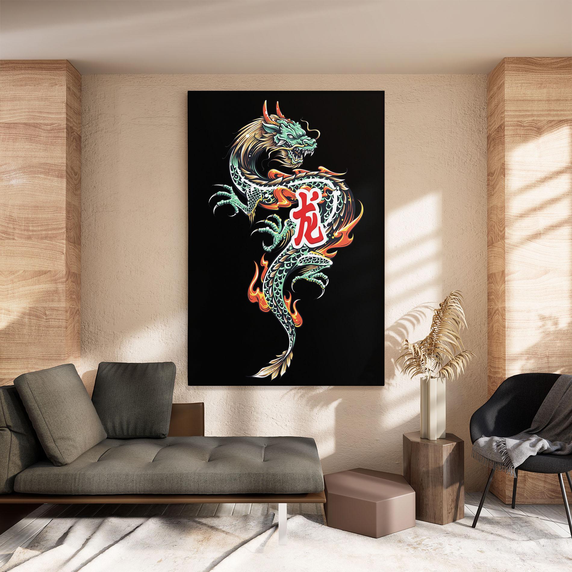 Tablou Canvas Green Fire Dragon mockup 8