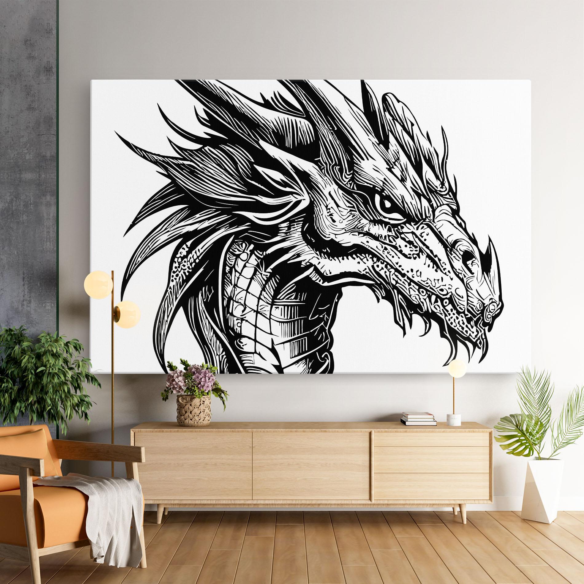 Tablou Canvas Black Line Dragon mockup 9