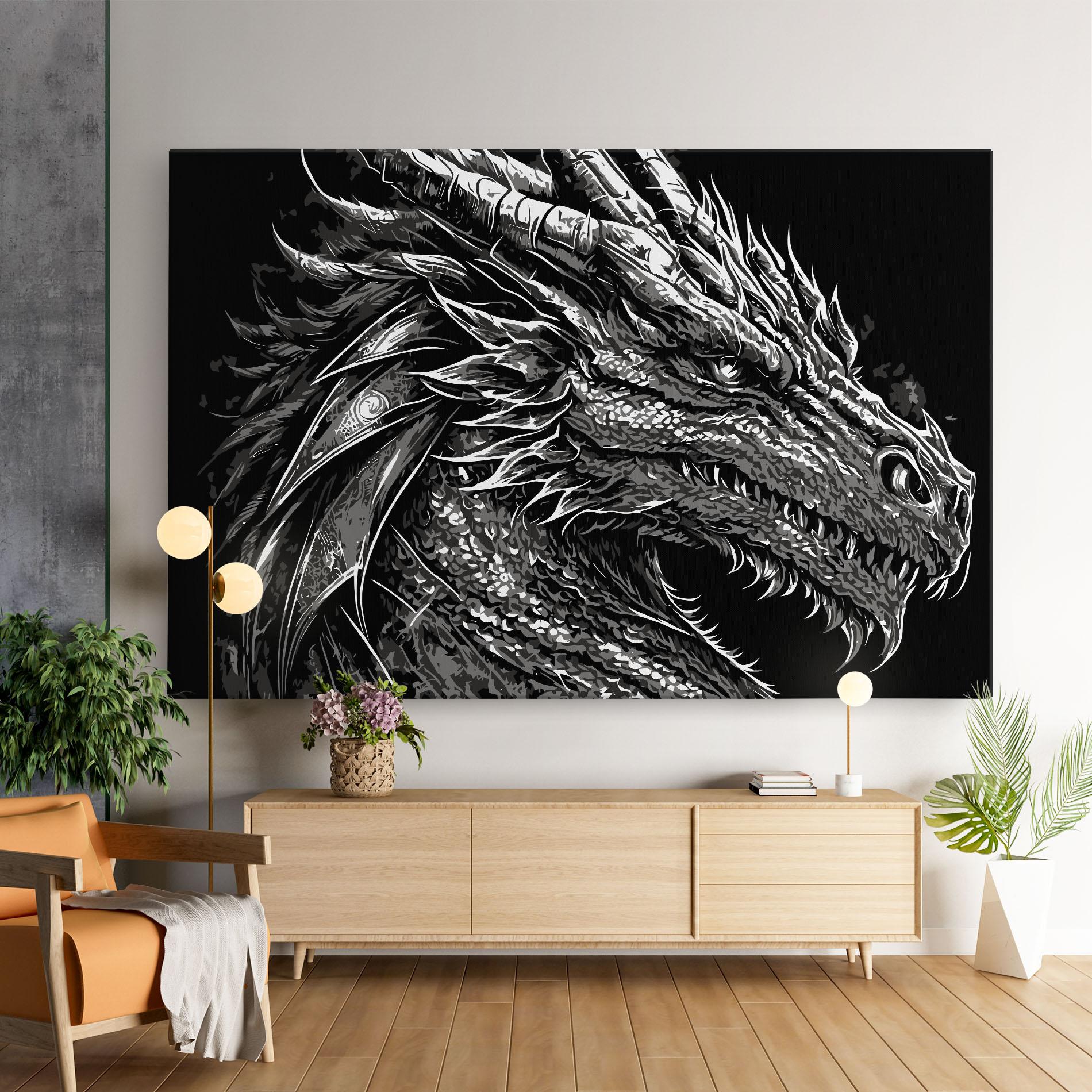 Tablou Canvas Grey White Dragon mockup 9