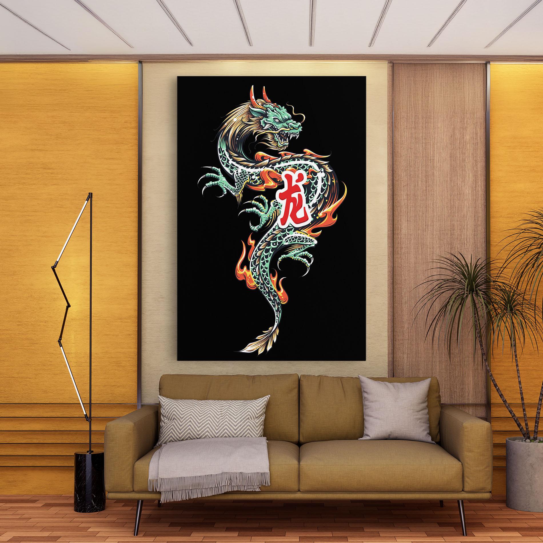 Tablou Canvas Green Fire Dragon mockup 9