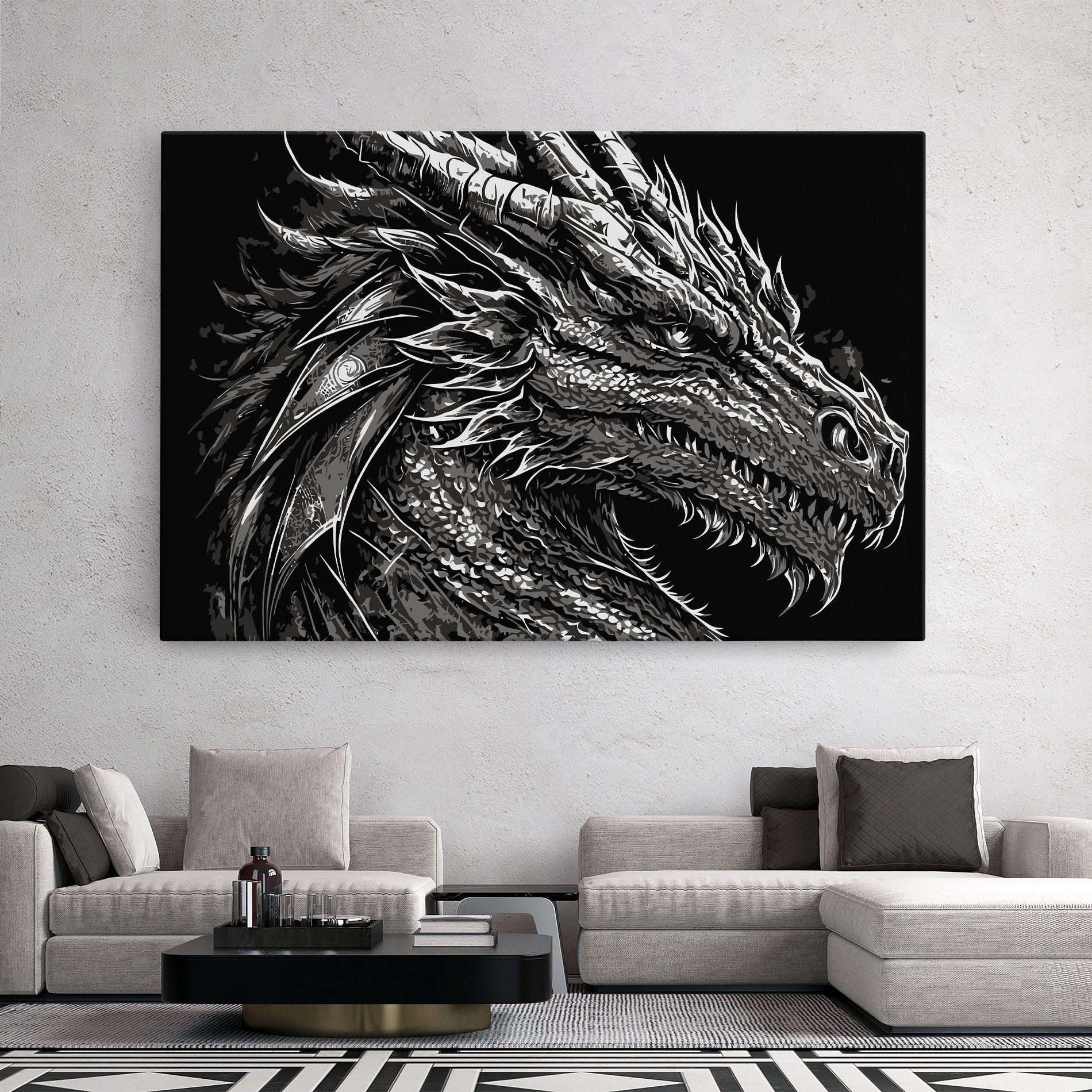 Tablou Canvas Grey White Dragon mockup 2