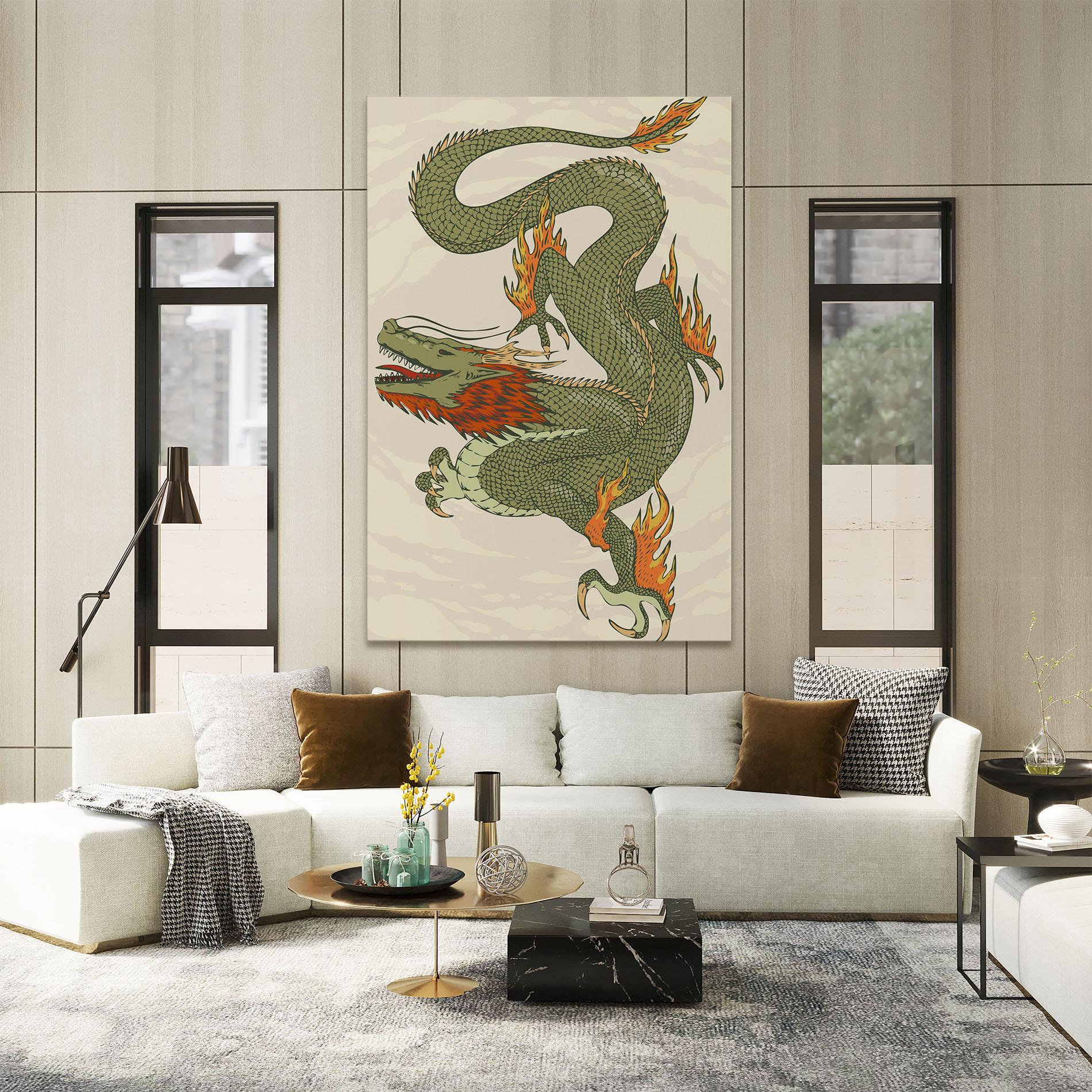 Tablou Canvas Chinese Dragon Green mockup 2