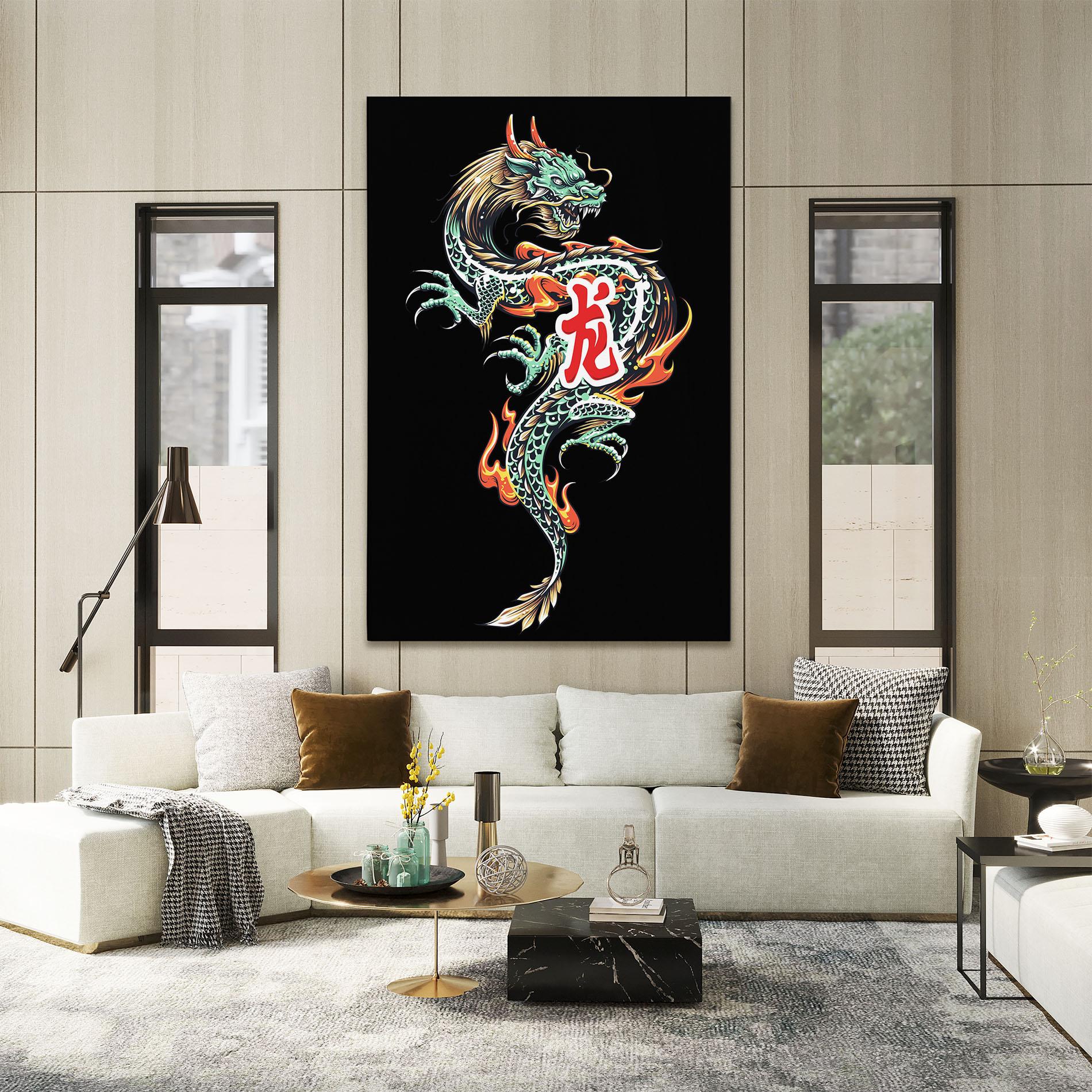 Tablou Canvas Green Fire Dragon mockup 2