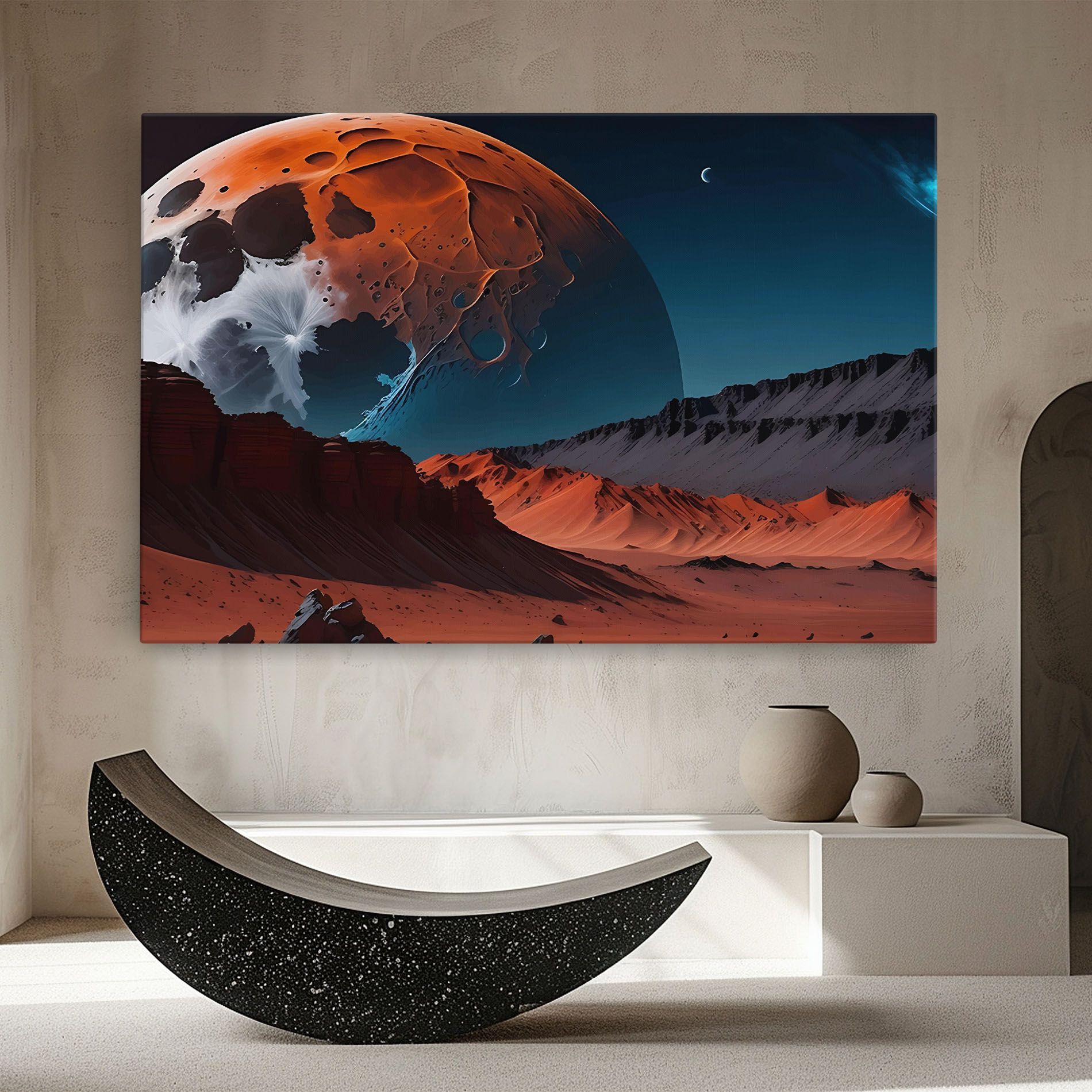 Grey Orange Moon Art mockup 8
