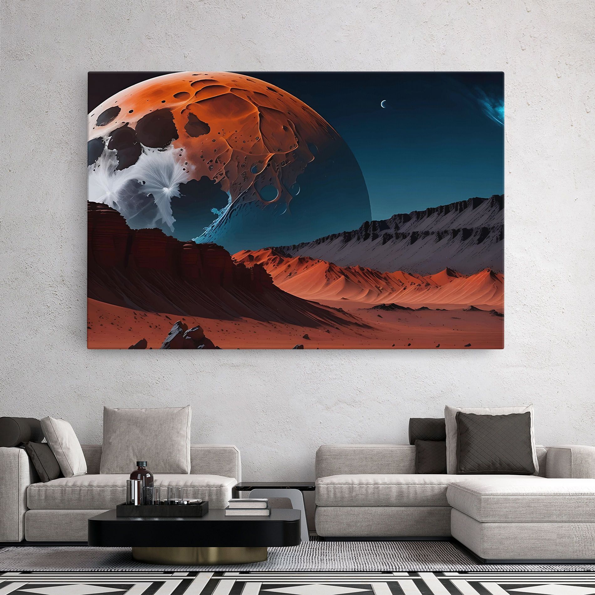 Grey Orange Moon Art mockup 2