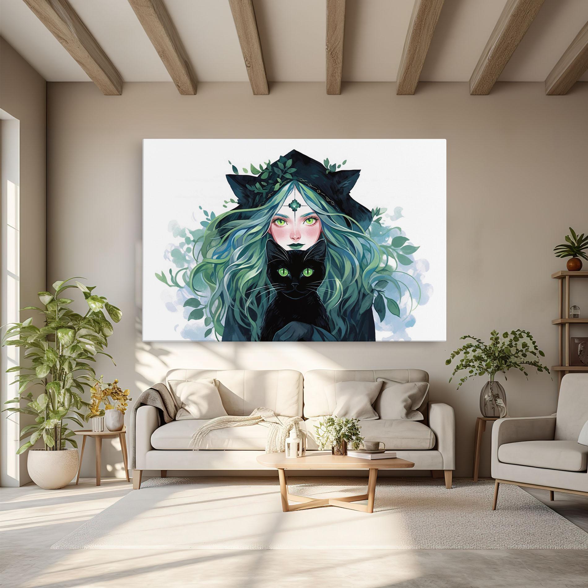 Tablou Canvas Magic Cat Witch mockup 6