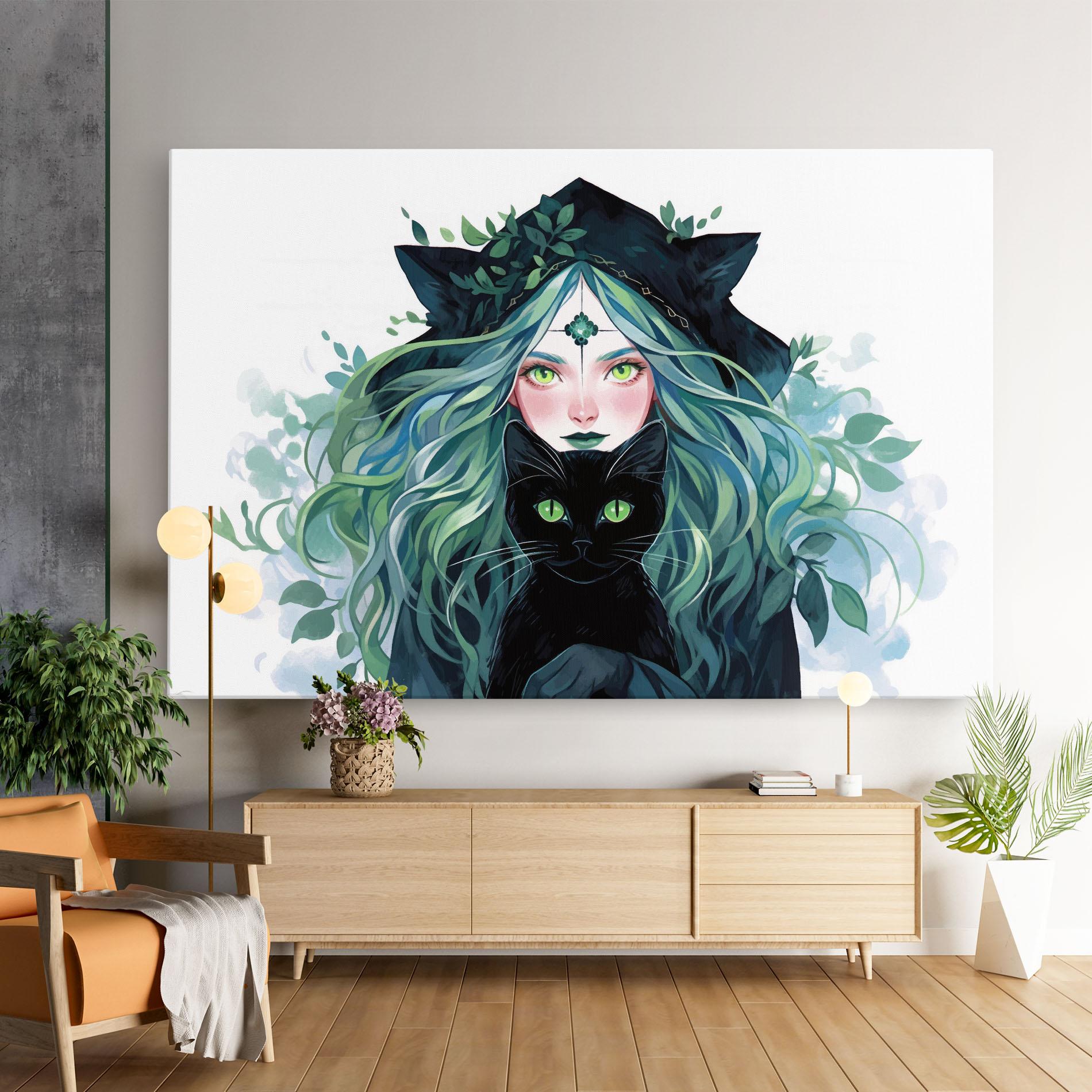 Tablou Canvas Magic Cat Witch mockup 9