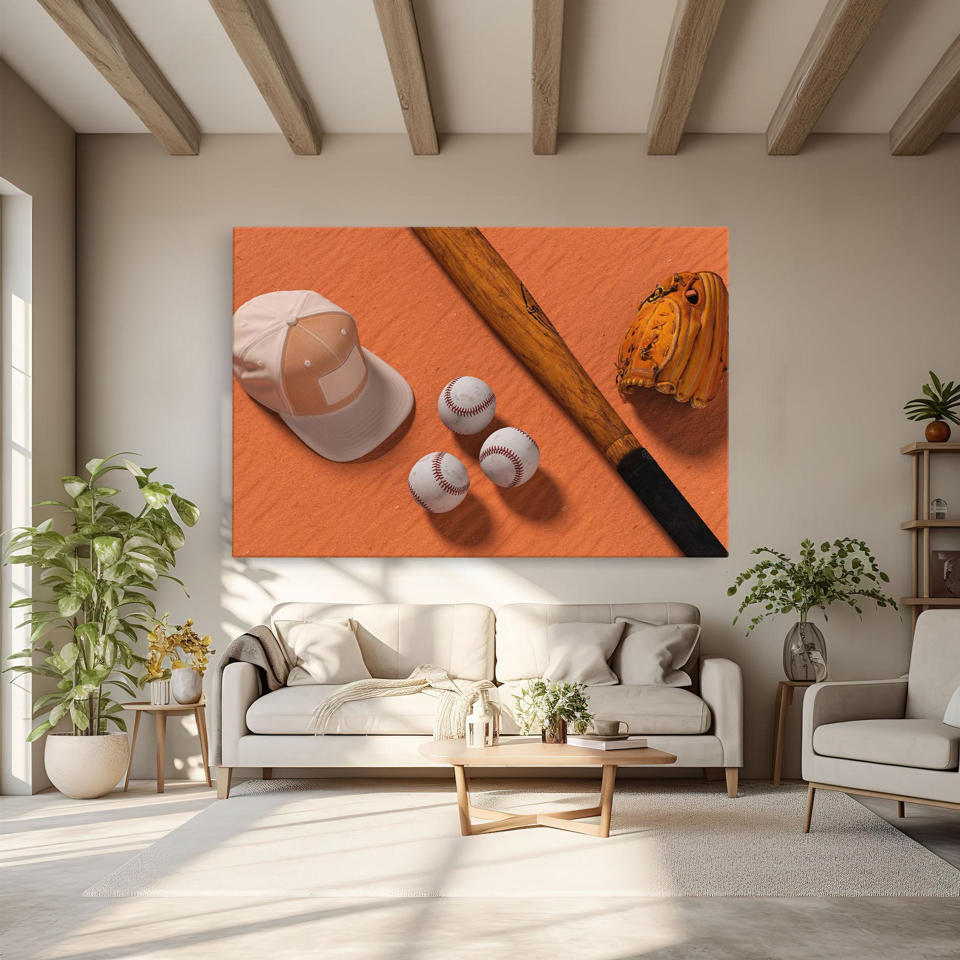 Tablou Canvas Baseball Set On Orange mockup 6