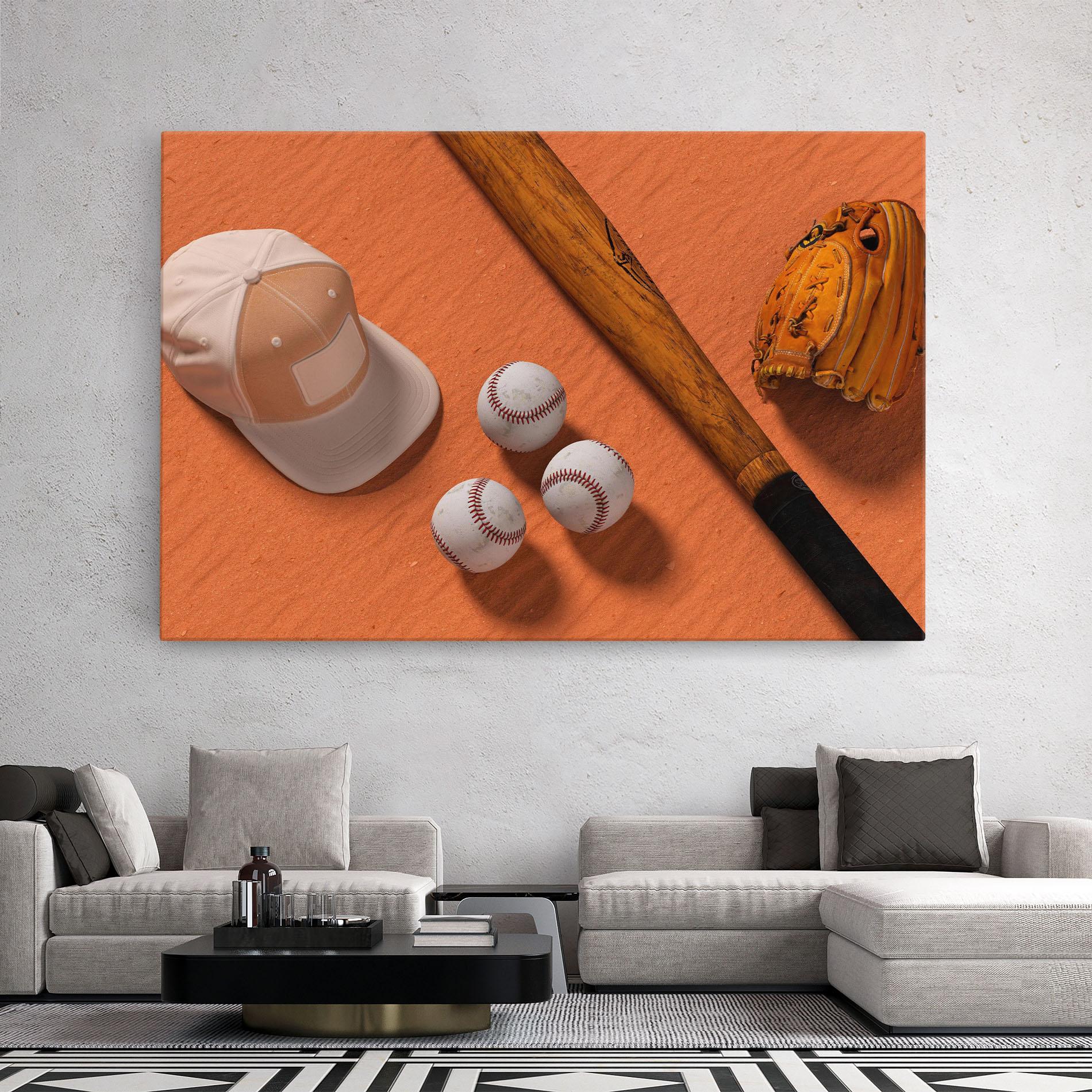Tablou Canvas Baseball Set On Orange mockup 2