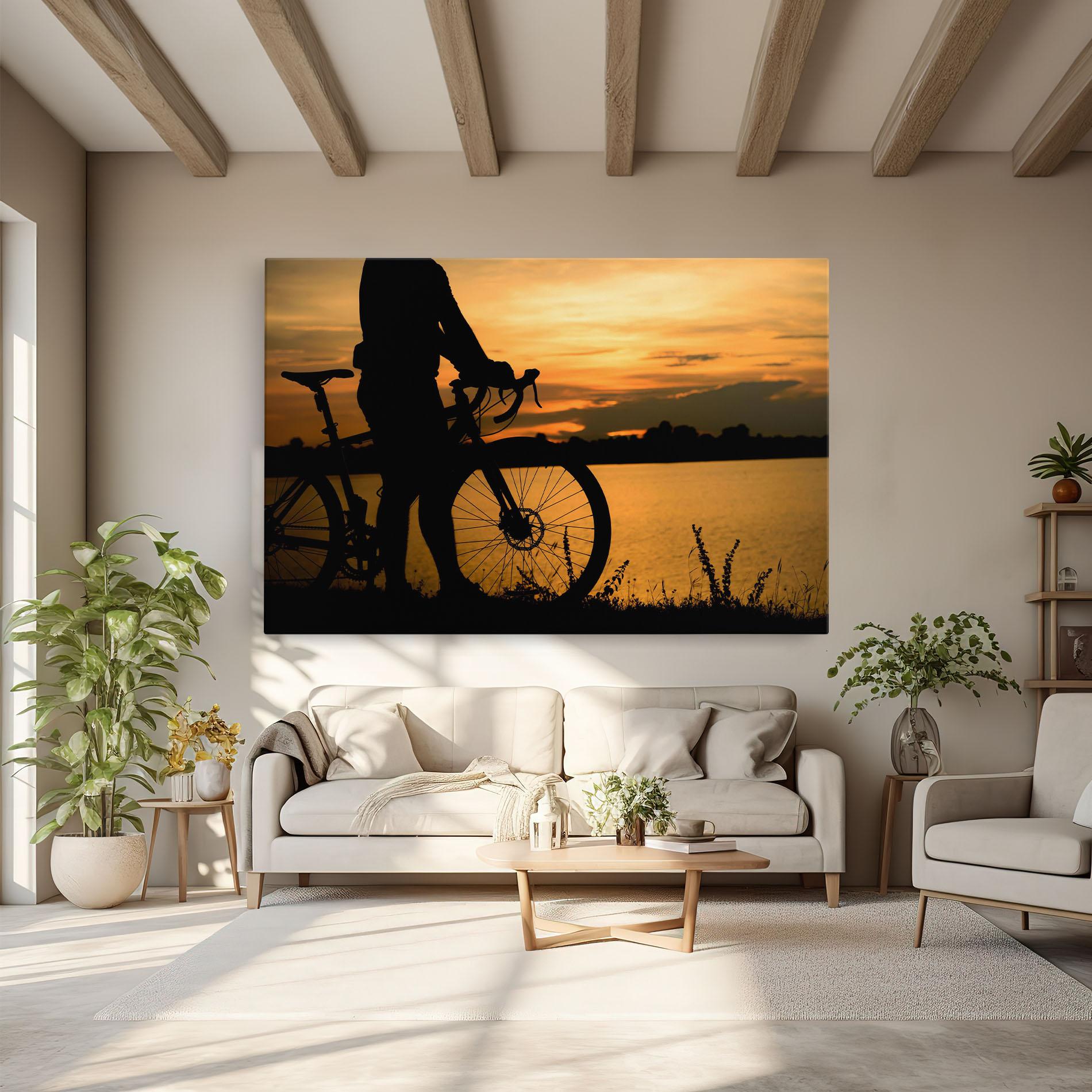 Tablou Canvas Bicycle Sunset Silhouette mockup 6