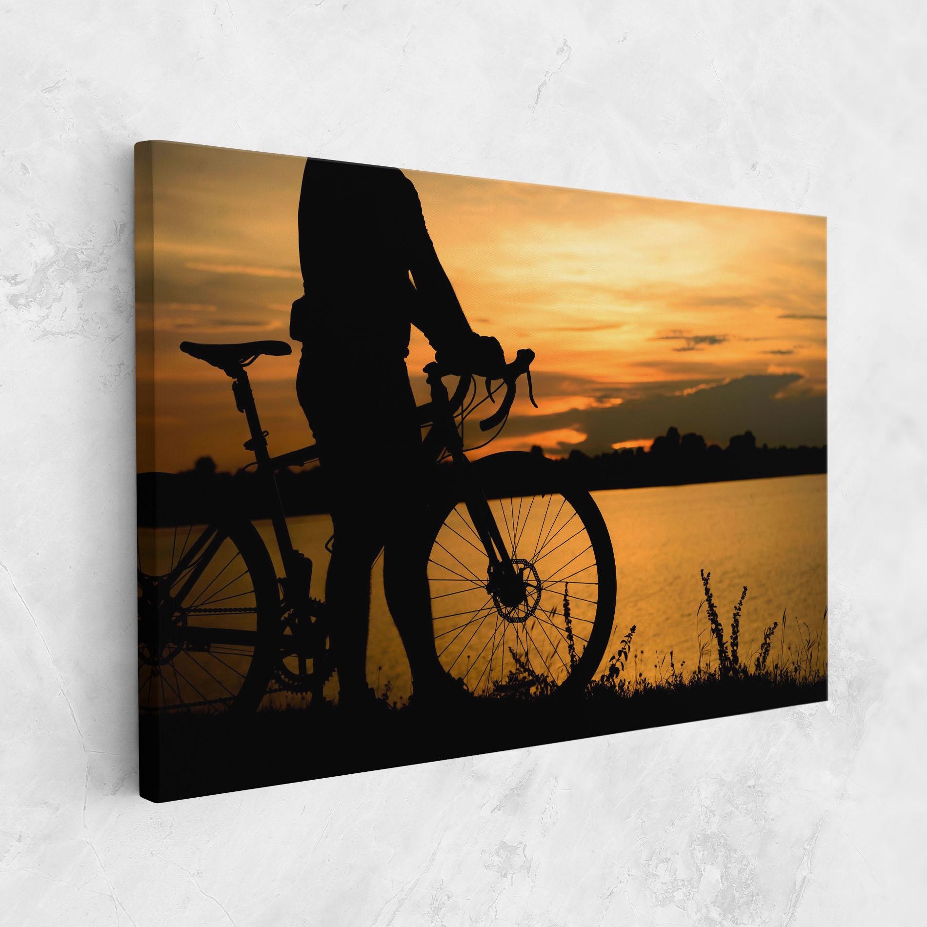 Tablou Canvas Bicycle Sunset Silhouette mockup 1