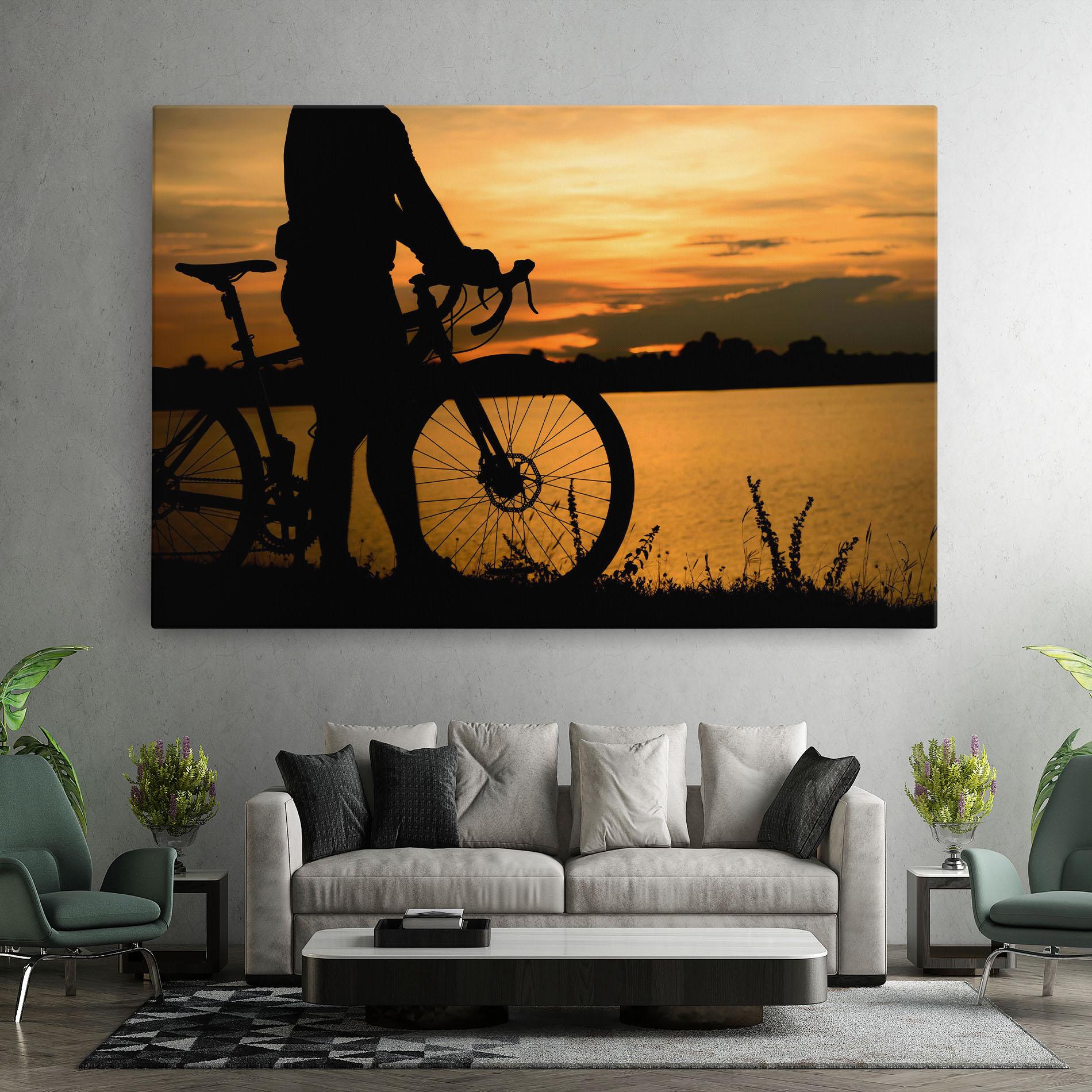 Tablou Canvas Bicycle Sunset Silhouette mockup 7