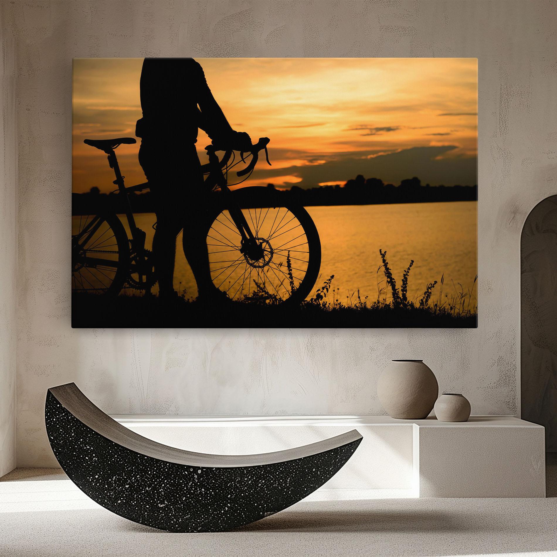 Tablou Canvas Bicycle Sunset Silhouette mockup 8
