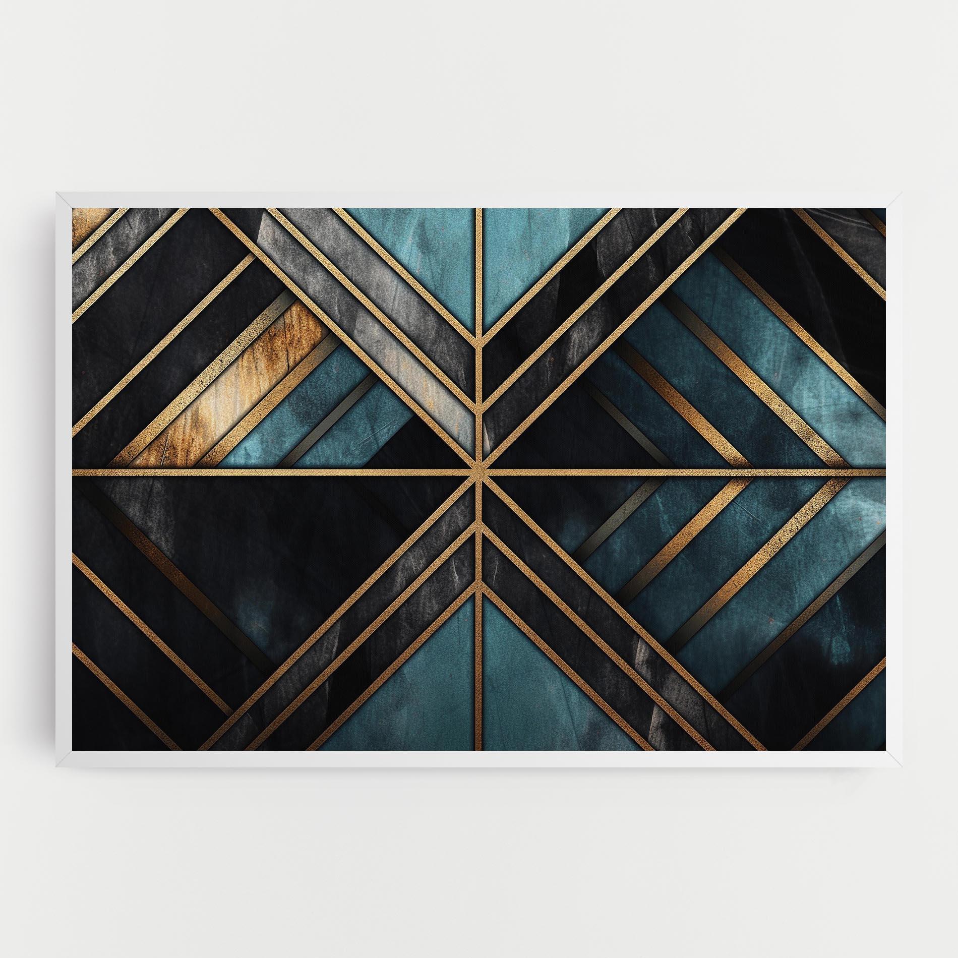 Tablou Canvas Gold Lines On Blue Painting mockup 0