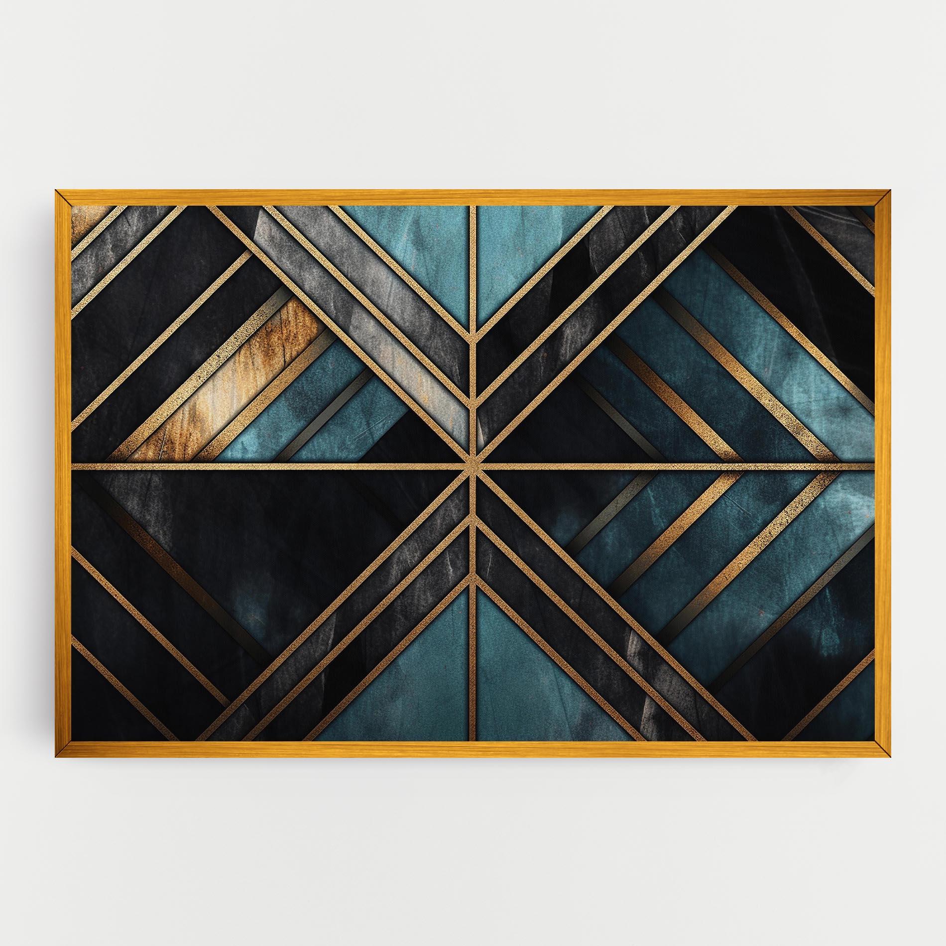Tablou Canvas Gold Lines On Blue Painting mockup 0