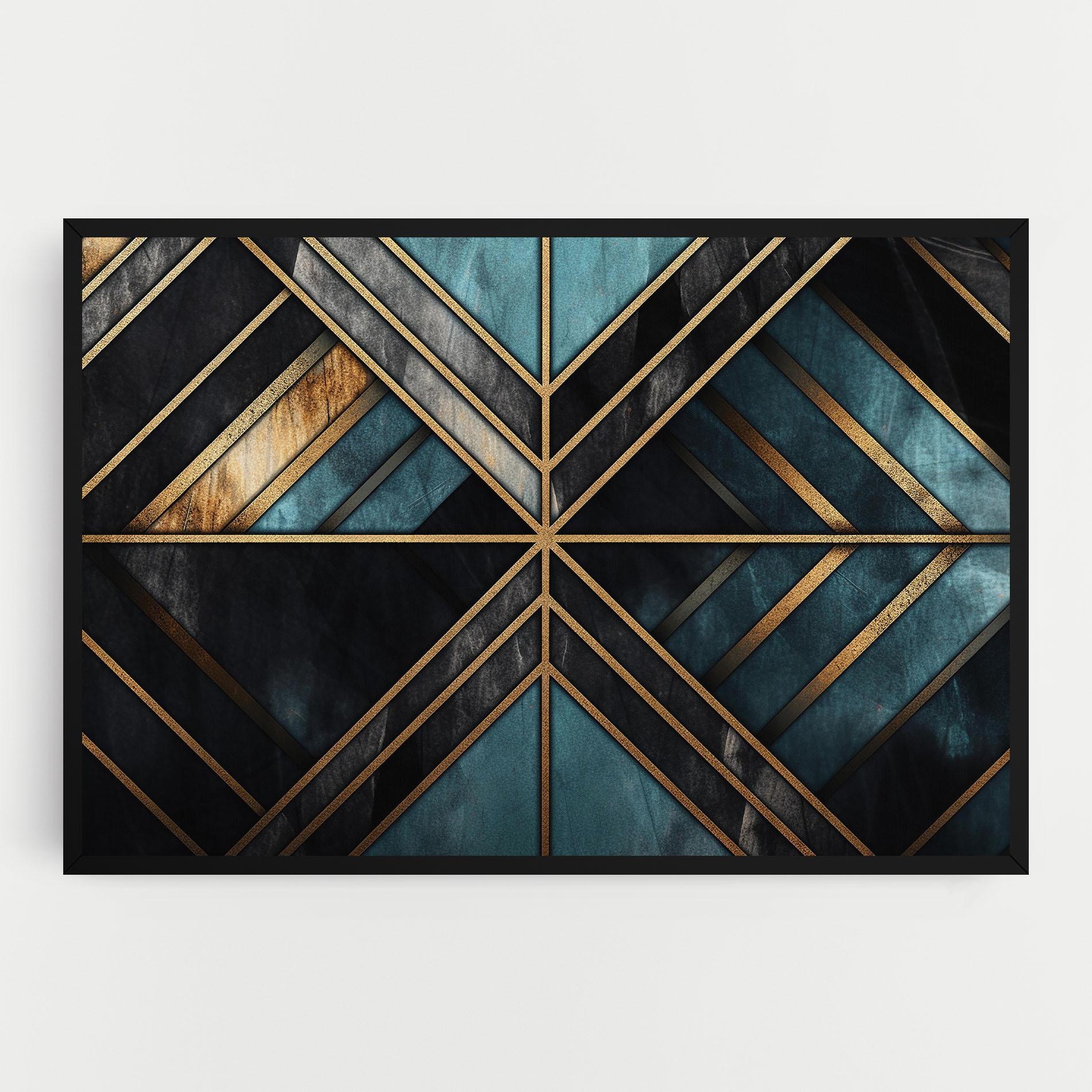Tablou Canvas Gold Lines On Blue Painting mockup 0