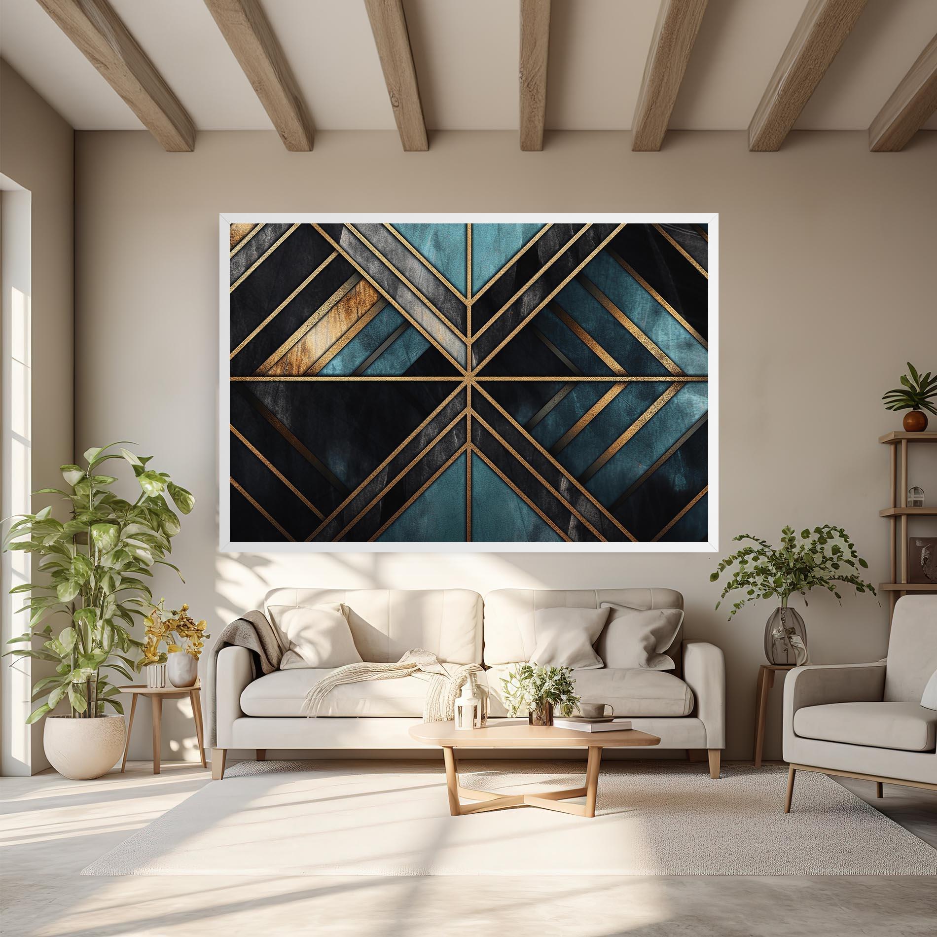 Tablou Canvas Gold Lines On Blue Painting mockup 6