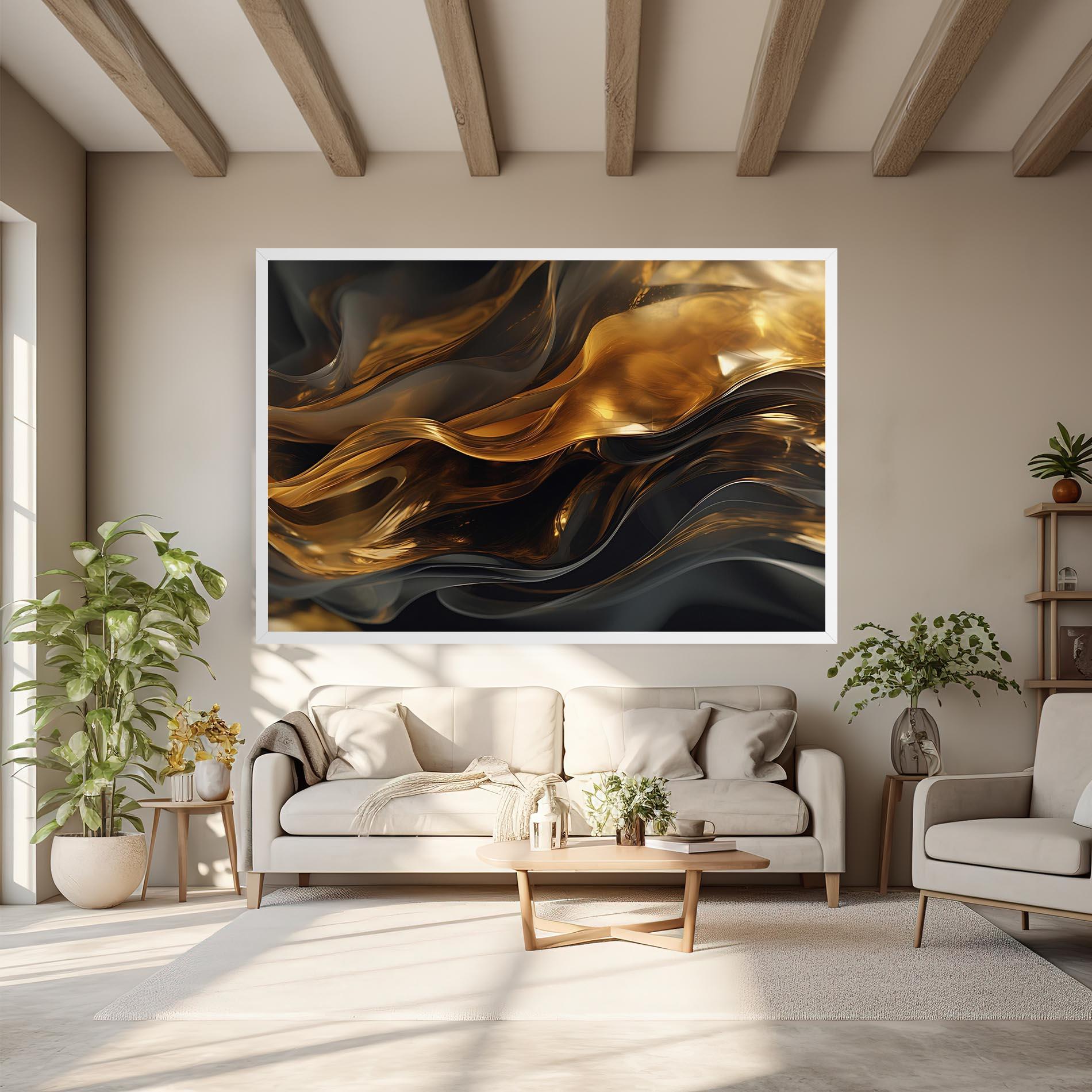 Tablou Canvas Gold With Black Wave mockup 6