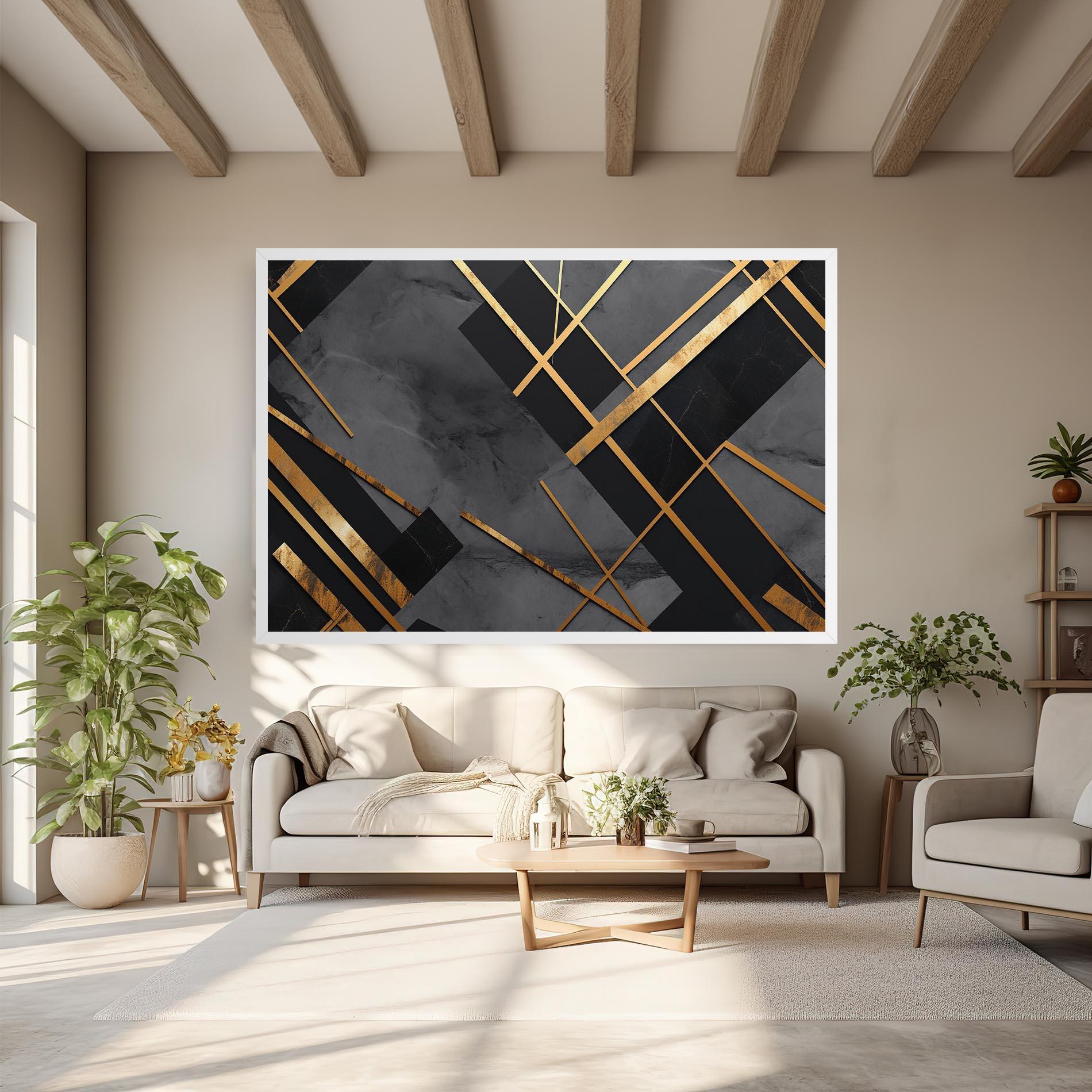 Tablou Canvas Grey Painting With Gold Lines mockup 6