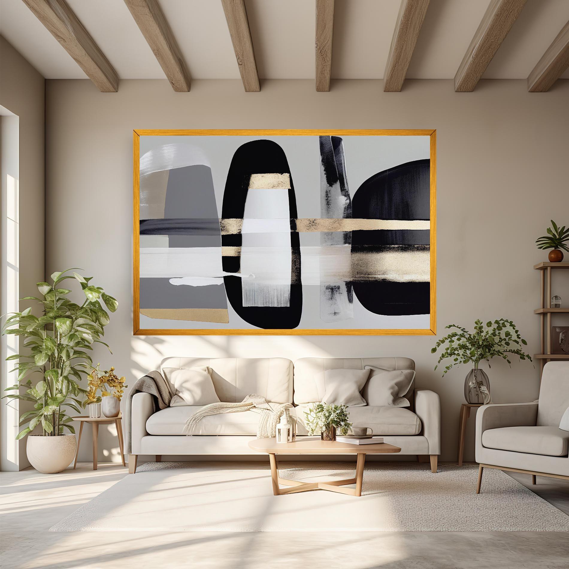 Tablou Canvas Abstract Gold Painting With Black mockup 6
