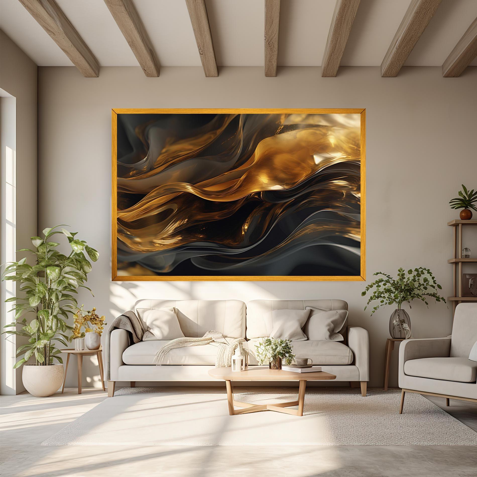 Tablou Canvas Gold With Black Wave mockup 6